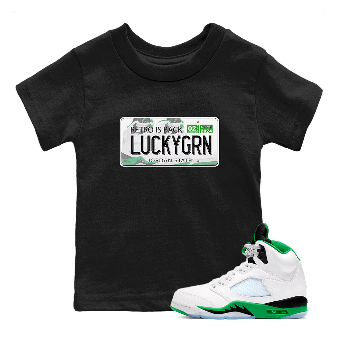 5s Lucky Green shirt to match jordans Jordan Plate sneaker tees Air Jordan 5 Lucky Green SNRT sneaker release tees baby toddler Black 1 cotton Shirt