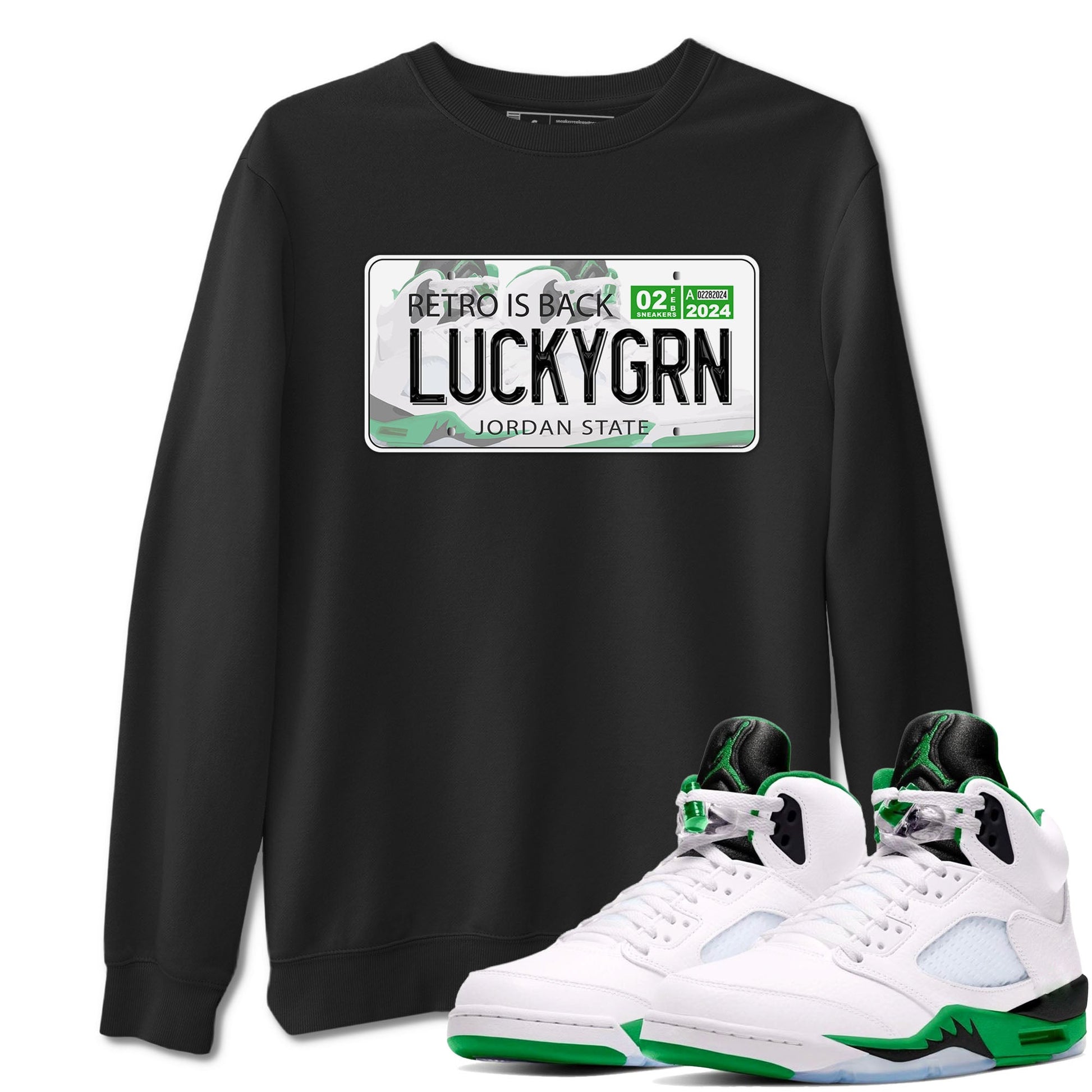 5s Lucky Green shirt to match jordans Jordan Plate sneaker tees Air Jordan 5 Lucky Green SNRT Sneaker Release Tees unisex cotton Black 1 crew neck shirt