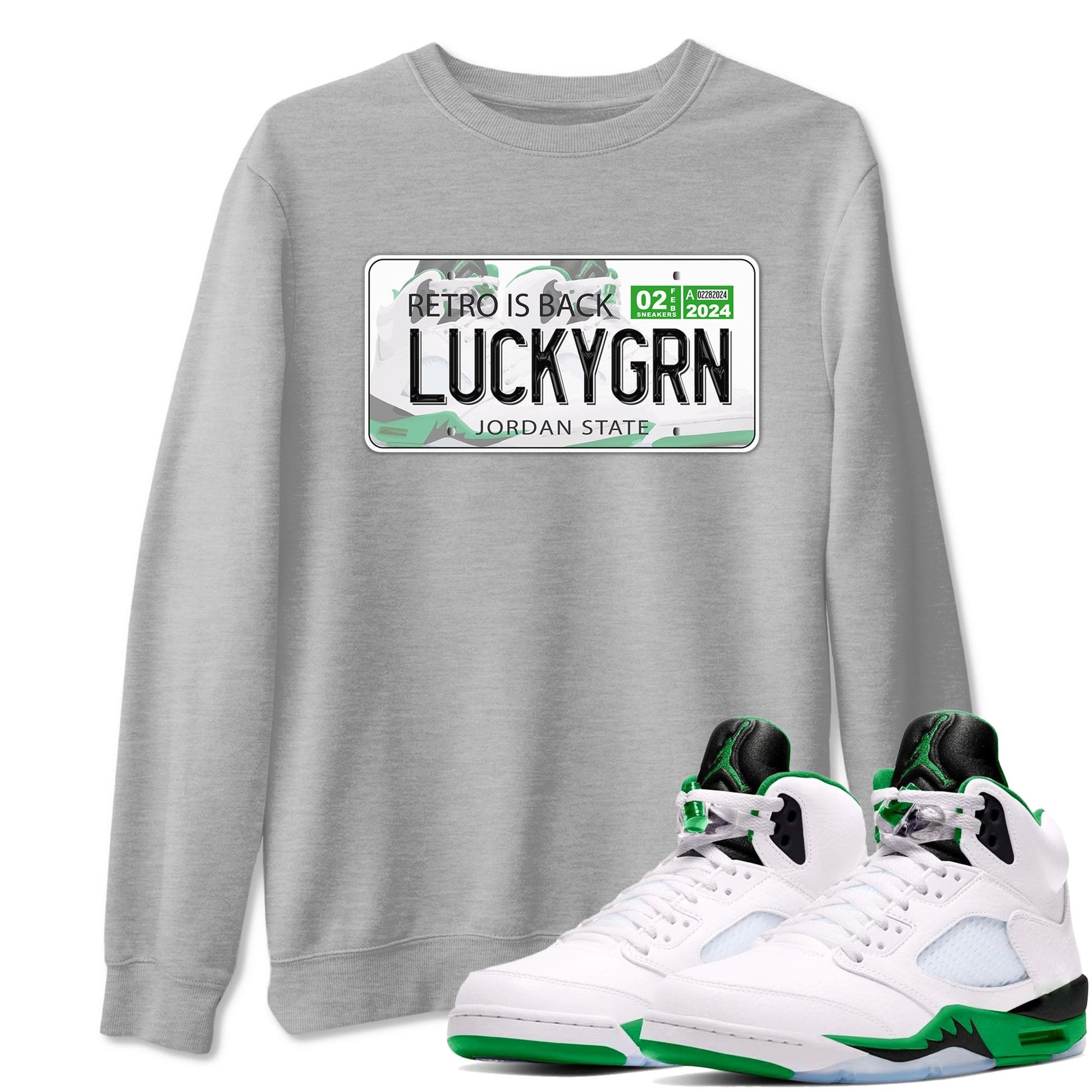 5s Lucky Green shirt to match jordans Jordan Plate sneaker tees Air Jordan 5 Lucky Green SNRT Sneaker Release Tees unisex cotton Heather Grey 1 crew neck shirt