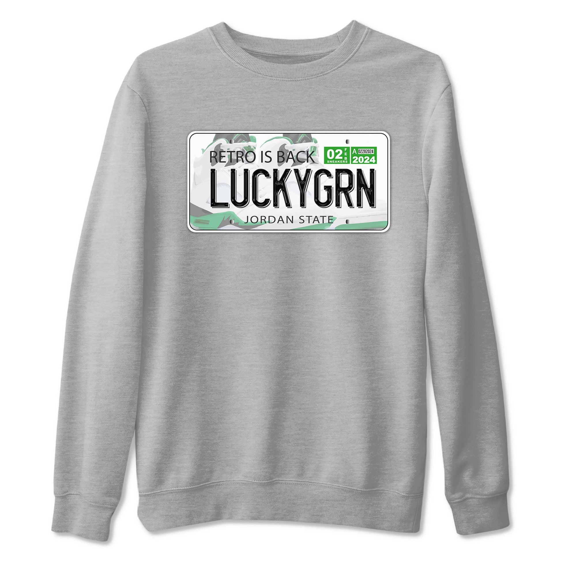 5s Lucky Green shirt to match jordans Jordan Plate sneaker tees Air Jordan 5 Lucky Green SNRT Sneaker Release Tees unisex cotton Heather Grey 2 crew neck shirt