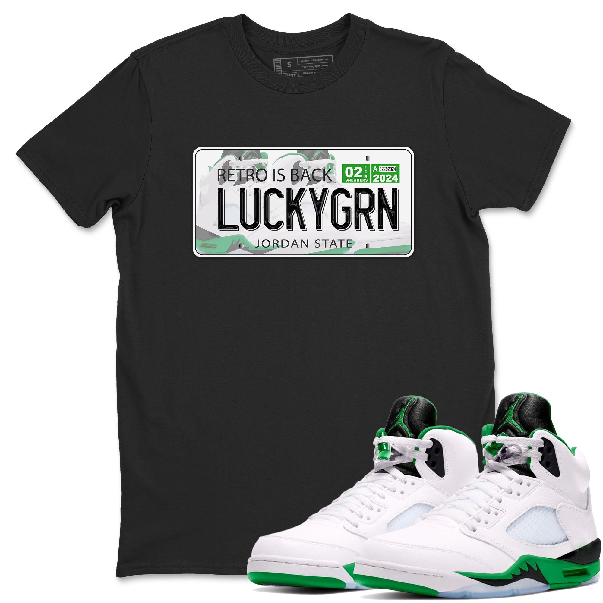 5s Lucky Green shirt to match jordans Jordan Plate sneaker tees Air Jordan 5 Lucky Green SNRT Sneaker Release Tees unisex cotton Black 1 crew neck shirt