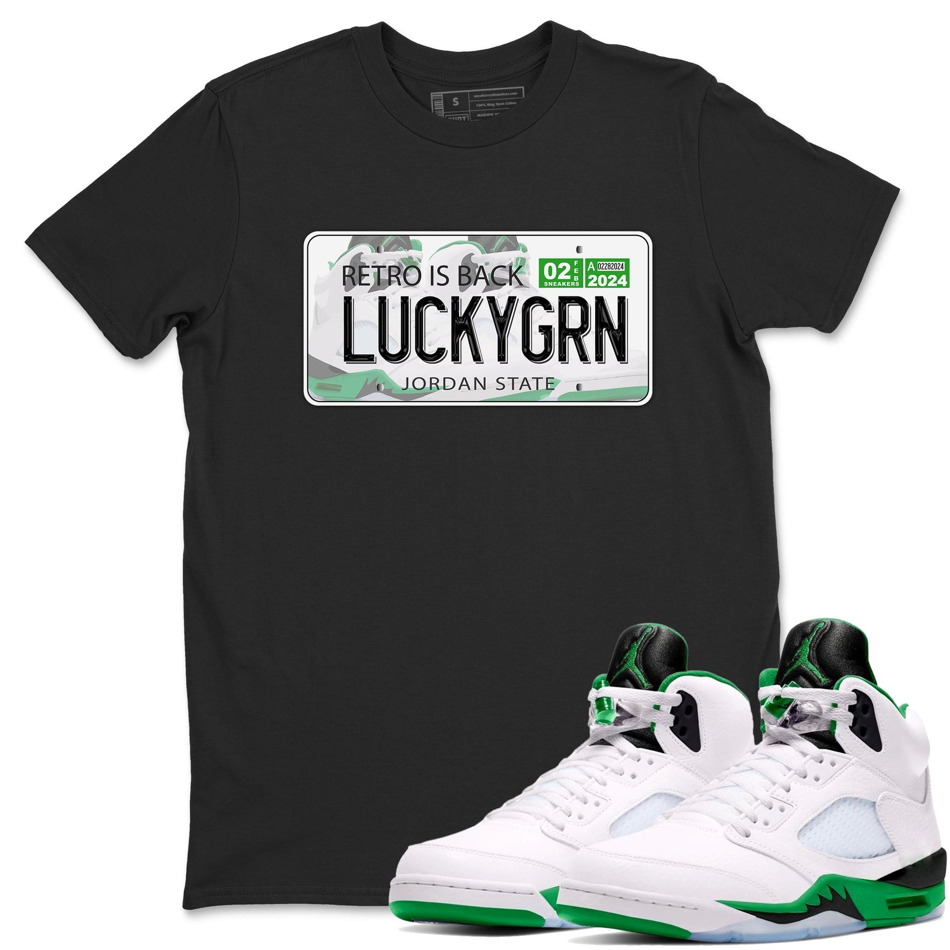5s Lucky Green shirt to match jordans Jordan Plate sneaker tees Air Jordan 5 Lucky Green SNRT Sneaker Release Tees unisex cotton Black 1 crew neck shirt