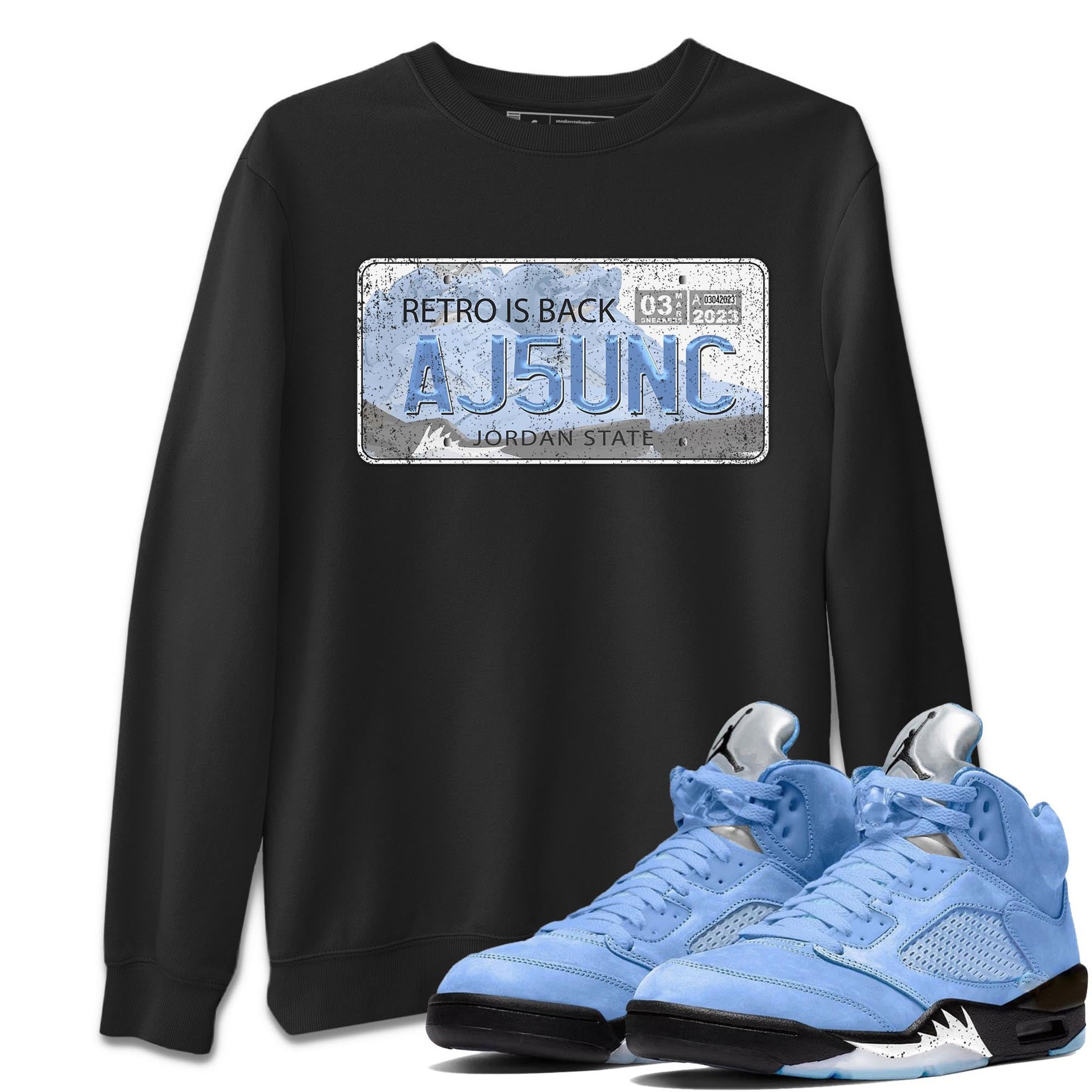 Air Jordan 5 UNC Jordan Plate Crew Neck Sneaker Tees AJ 5s UNC Sneaker T-Shirts Washing and Care Tip