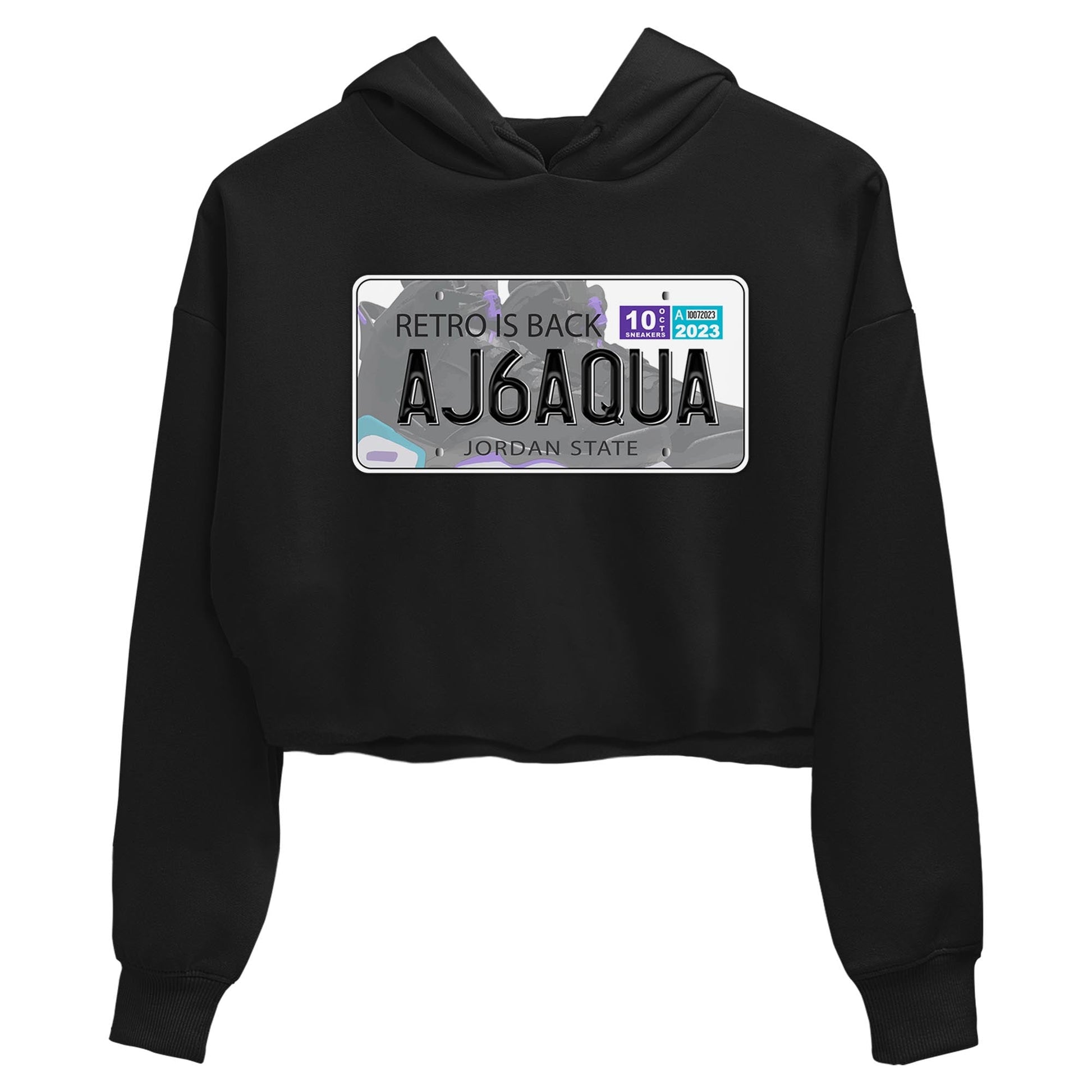 AJ6 Aqua shirt to match jordans Jordan Plate sneaker release tees Air Jordan 6 Aqua SNRT Sneaker Tees Black 2 Crop T-Shirt