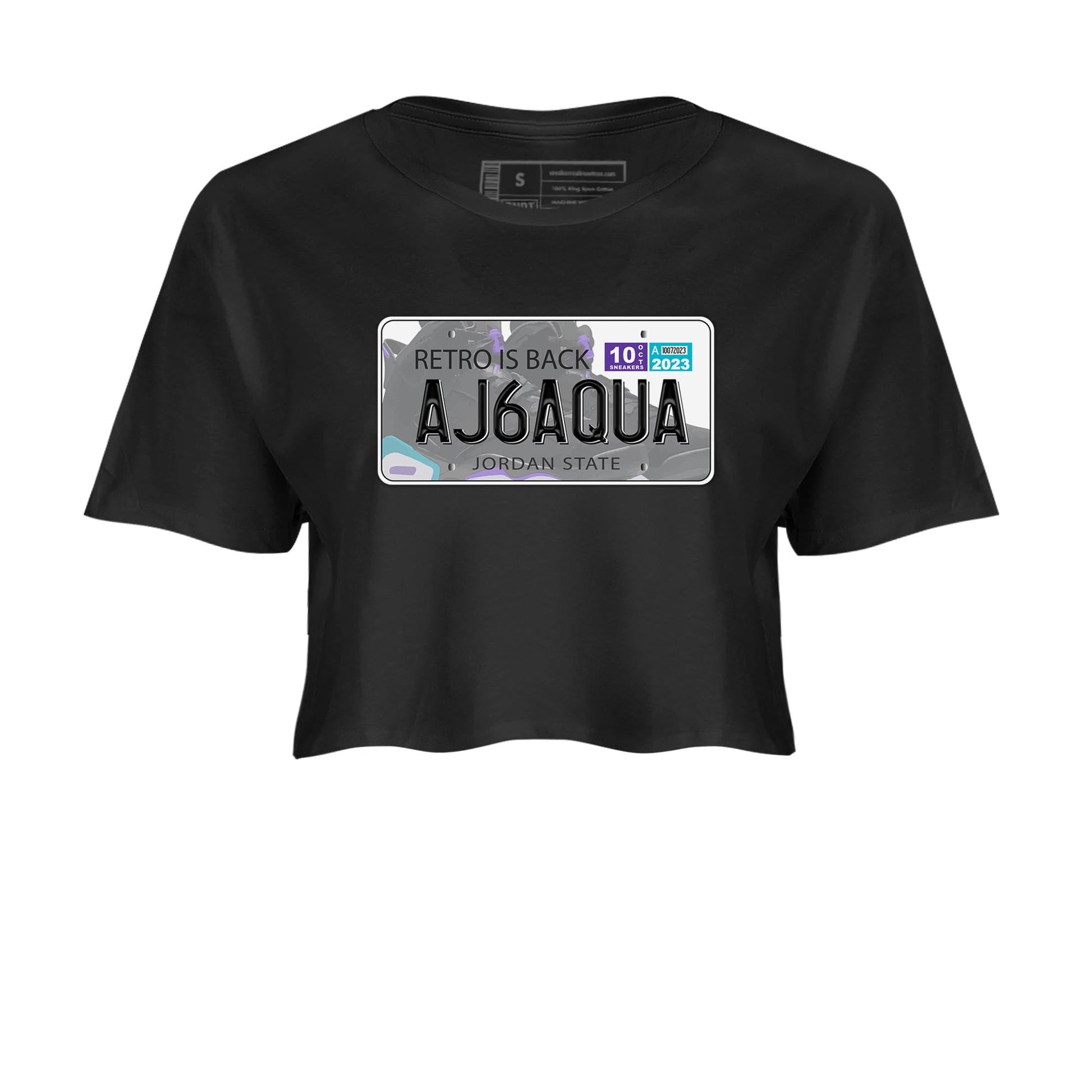 AJ6 Aqua shirt to match jordans Jordan Plate sneaker release tees Air Jordan 6 Aqua SNRT Sneaker Tees Black 2 Crop T-Shirt