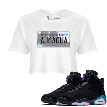 AJ6 Aqua shirt to match jordans Jordan Plate sneaker release tees Air Jordan 6 Aqua SNRT Sneaker Tees White 1 Crop T-Shirt