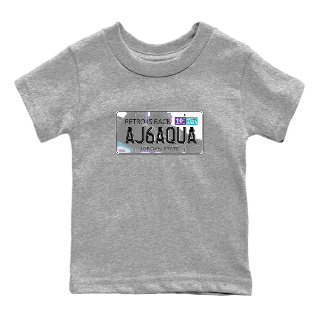 AJ6 Aqua shirt to match jordans Jordan Plate sneaker release tees Air Jordan 6 Aqua SNRT Sneaker Tees Baby Toddler Heather Grey 2 T-Shirt
