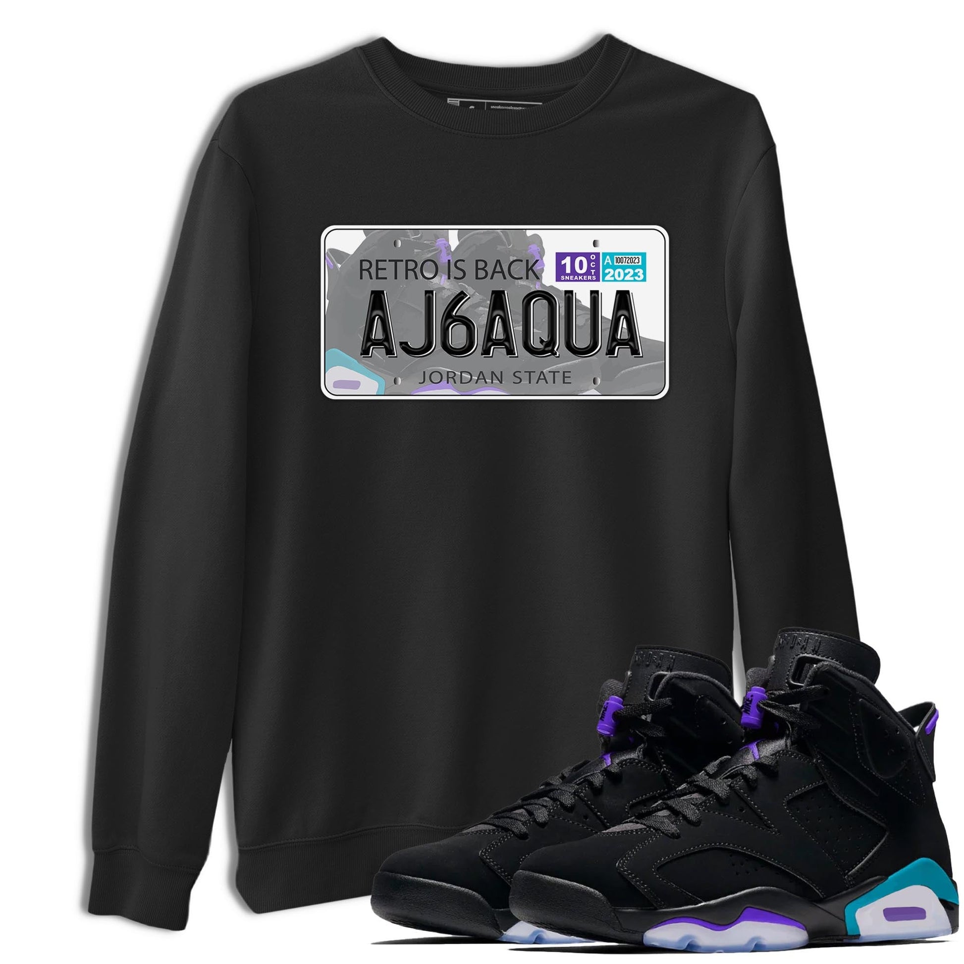 AJ6 Aqua shirt to match jordans Jordan Plate sneaker release tees Air Jordan 6 Aqua SNRT Sneaker Tees Unisex Streetwear Clothing Black 1 T-Shirt
