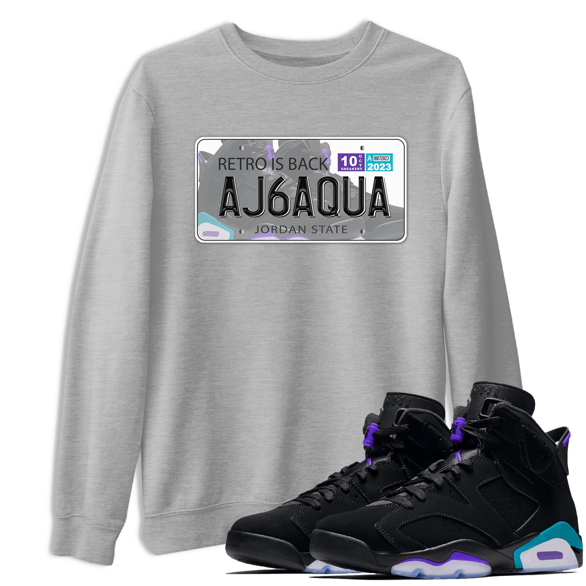 AJ6 Aqua shirt to match jordans Jordan Plate sneaker release tees Air Jordan 6 Aqua SNRT Sneaker Tees Unisex Streetwear Clothing Heather Grey 1 T-Shirt