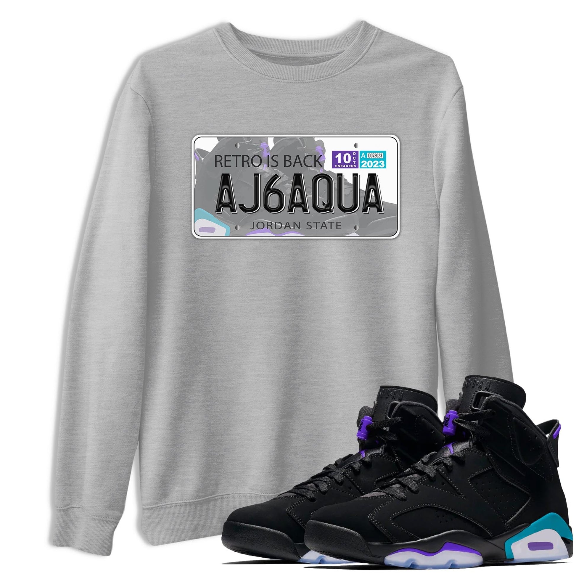 AJ6 Aqua shirt to match jordans Jordan Plate sneaker release tees Air Jordan 6 Aqua SNRT Sneaker Tees Unisex Streetwear Clothing Heather Grey 1 T-Shirt