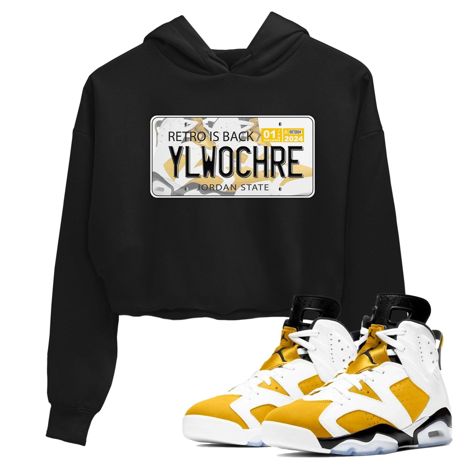 Jordan plate sneaker match tees to Yellow Ochre 6s street fashion brand for shirts to match Jordans SNRT Sneaker Tees Air Jordan 6 Yellow Ochre unisex t-shirt Black 1 crop shirt