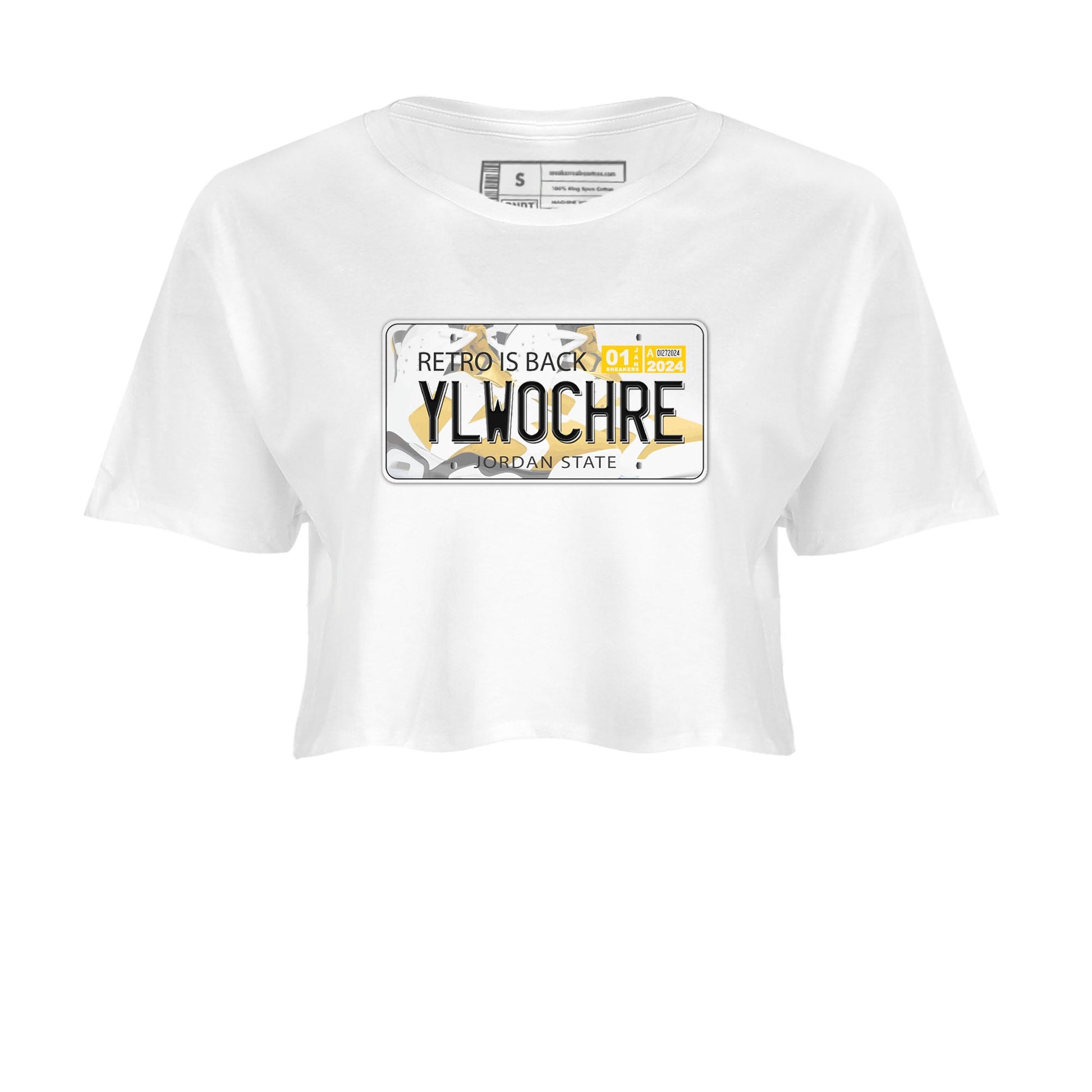 Jordan plate sneaker match tees to Yellow Ochre 6s street fashion brand for shirts to match Jordans SNRT Sneaker Tees Air Jordan 6 Yellow Ochre unisex t-shirt White 2 crop shirt