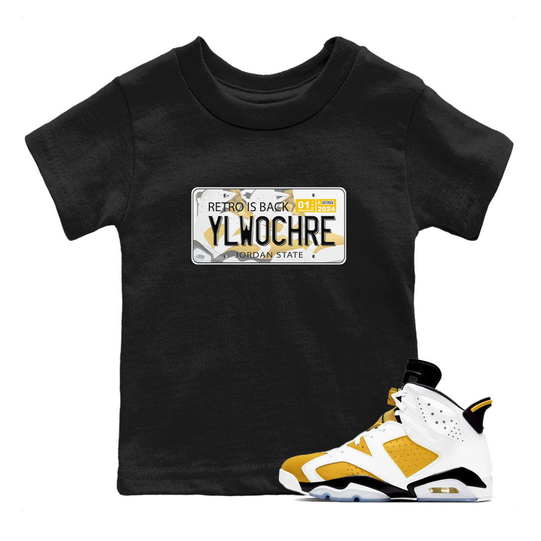 Jordan plate sneaker match tees to Yellow Ochre 6s street fashion brand for shirts to match Jordans SNRT Sneaker Tees Air Jordan 6 Yellow Ochre unisex t-shirt Black 1 youth shirt