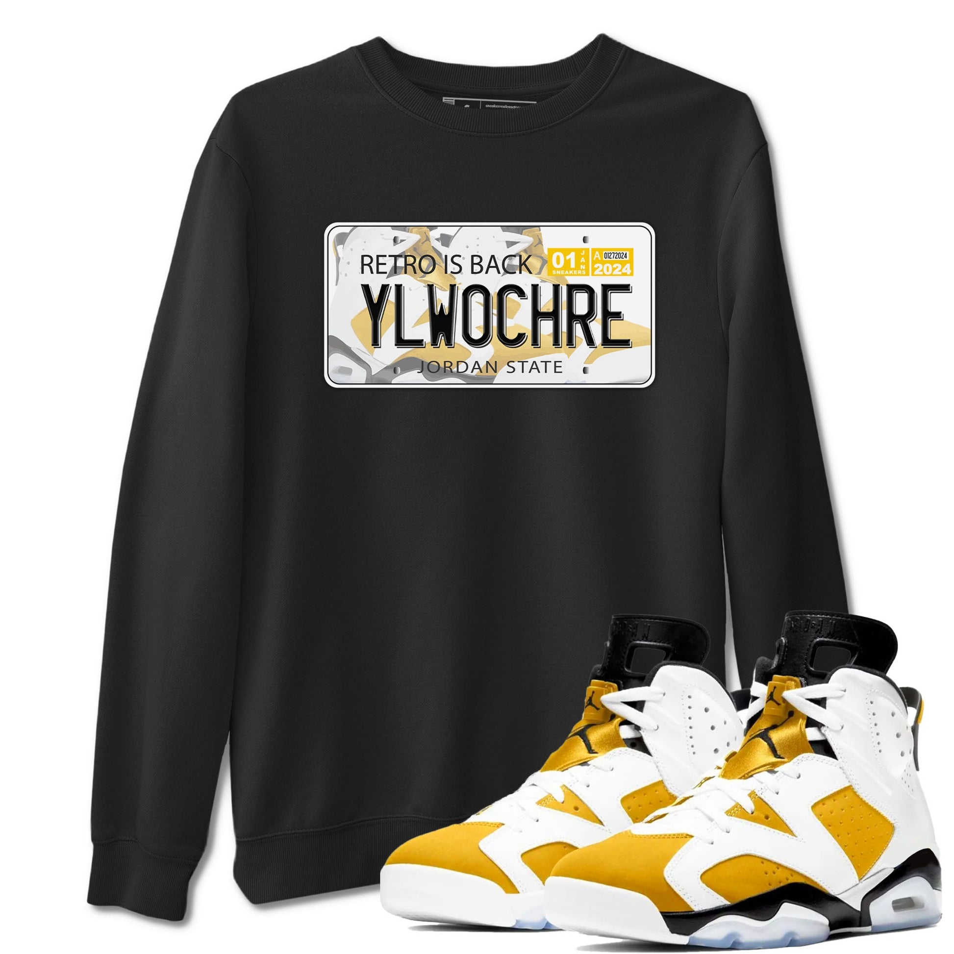 Jordan plate sneaker match tees to Yellow Ochre 6s street fashion brand for shirts to match Jordans SNRT Sneaker Tees Air Jordan 6 Yellow Ochre unisex t-shirt Black 1 unisex shirt