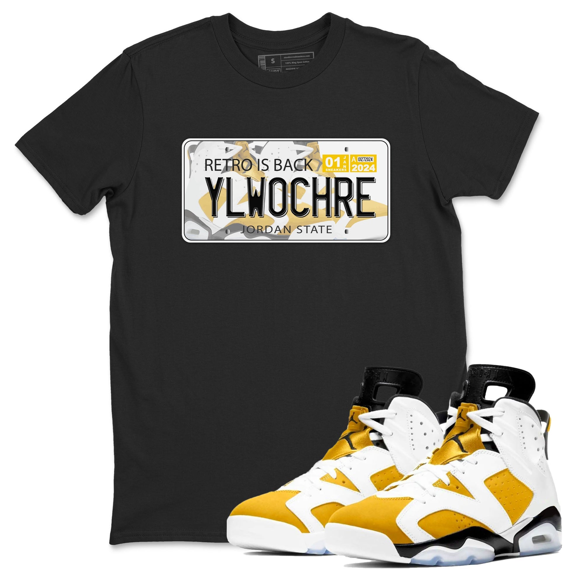 Jordan plate sneaker match tees to Yellow Ochre 6s street fashion brand for shirts to match Jordans SNRT Sneaker Tees Air Jordan 6 Yellow Ochre unisex t-shirt Black 1 unisex shirt