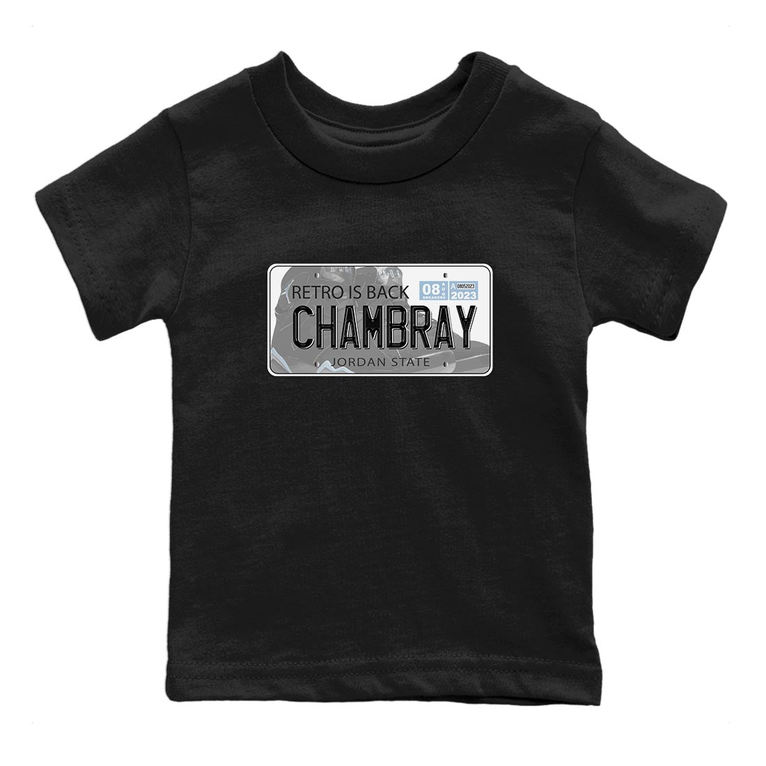 Air Jordan 7 Chambray shirt to match jordans Jordan Plate sneaker tees AJ7 Chambray SNRT Sneaker Release Tees Baby Toddler Black 2 T-Shirt