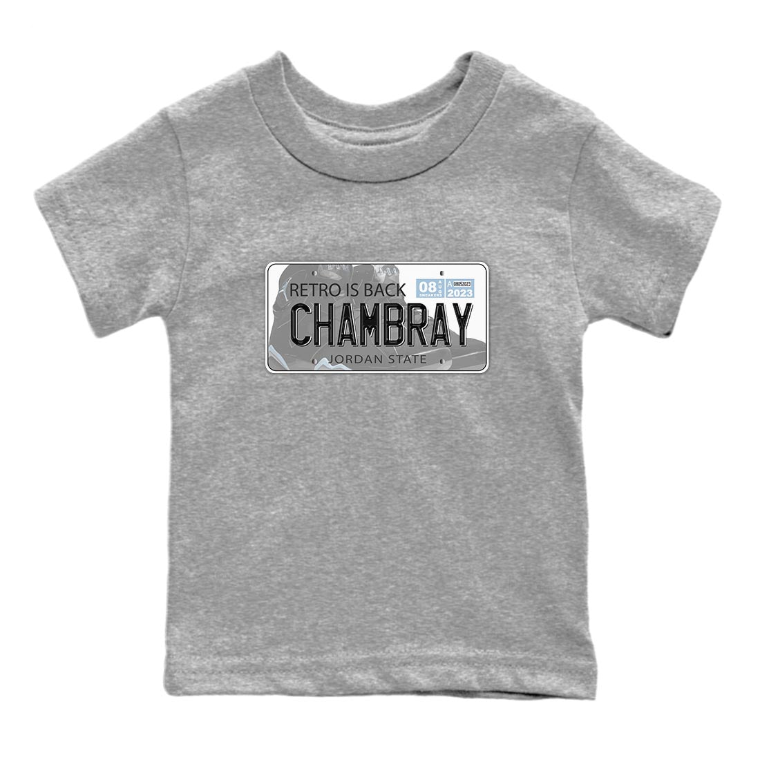 Air Jordan 7 Chambray shirt to match jordans Jordan Plate sneaker tees AJ7 Chambray SNRT Sneaker Release Tees Baby Toddler Heather Grey 2 T-Shirt