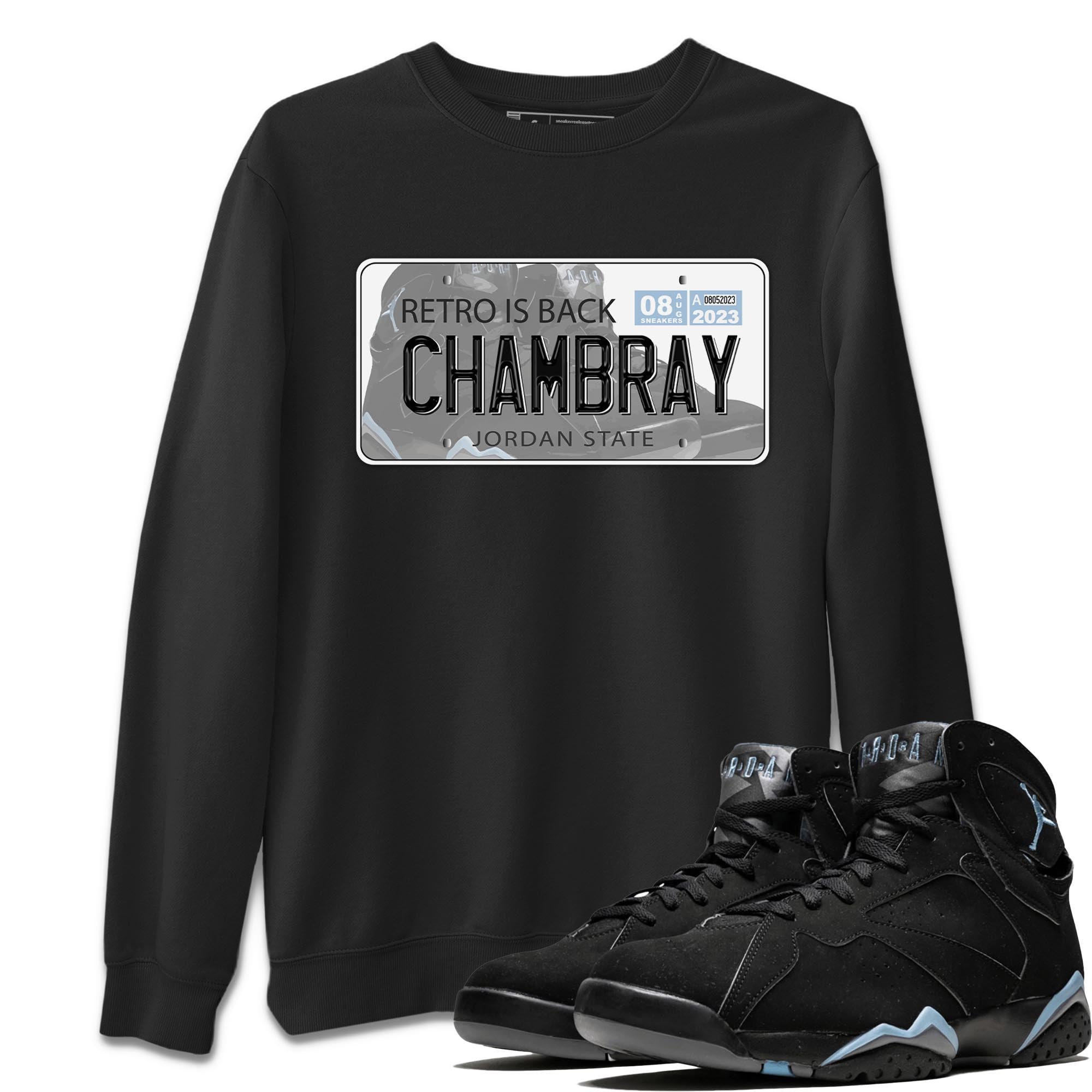 Air Jordan 7 Chambray shirt to match jordans Jordan Plate sneaker tees AJ7 Chambray SNRT Sneaker Release Tees Unisex Black 1 T-Shirt