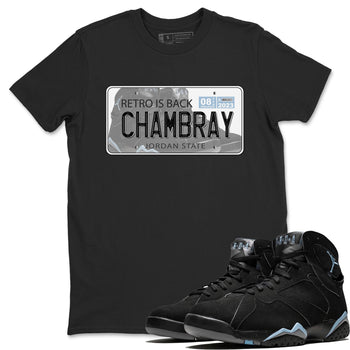 Air Jordan 7 Chambray shirt to match jordans Jordan Plate sneaker tees AJ7 Chambray SNRT Sneaker Release Tees Unisex Black 1 T-Shirt