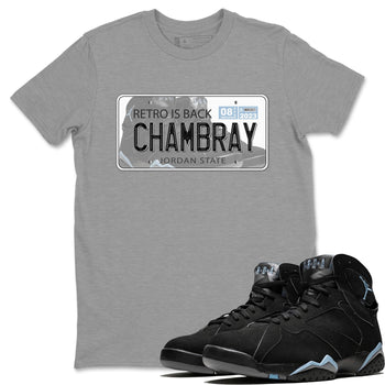 Air Jordan 7 Chambray shirt to match jordans Jordan Plate sneaker tees AJ7 Chambray SNRT Sneaker Release Tees Unisex Heather Grey 1 T-Shirt