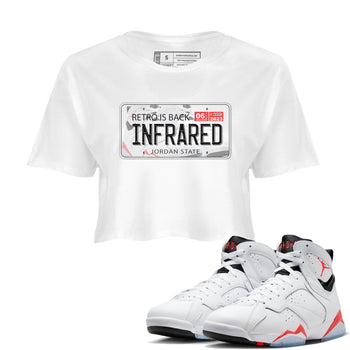 Air Jordan 7 White Infrared shirt to match jordans Jordan Plate sneaker tees White Infrared 7s SNRT Sneaker Release Tees White 1 Crop T-Shirt