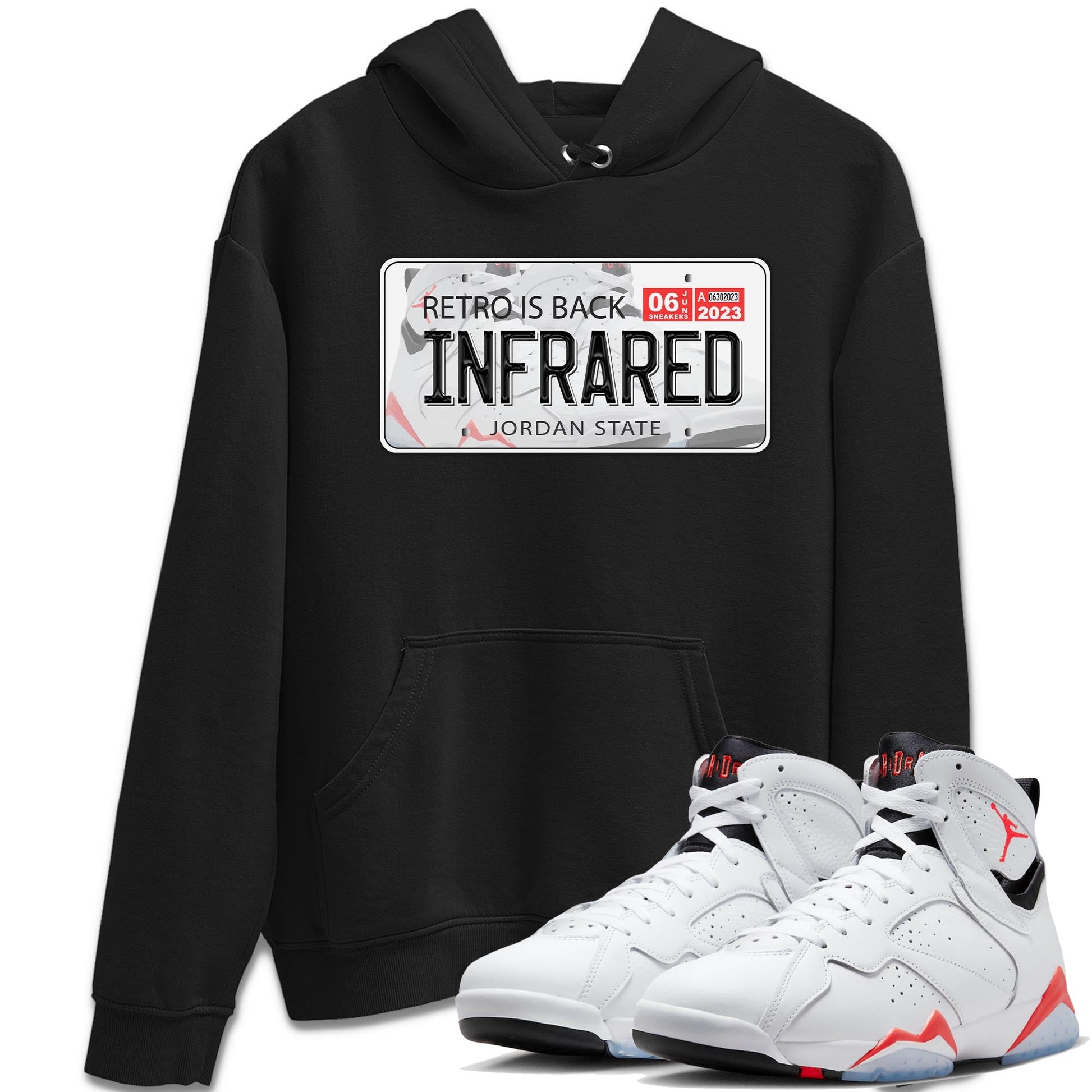 Air Jordan 7 White Infrared shirt to match jordans Jordan Plate sneaker tees White Infrared 7s SNRT Sneaker Release Tees Unisex Black 1 T-Shirt