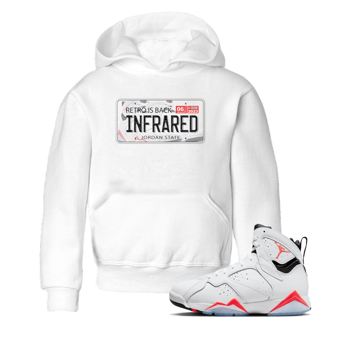 Air Jordan 7 White Infrared shirt to match jordans Jordan Plate sneaker tees White Infrared 7s SNRT Sneaker Release Tees Baby Toddler White 1 T-Shirt