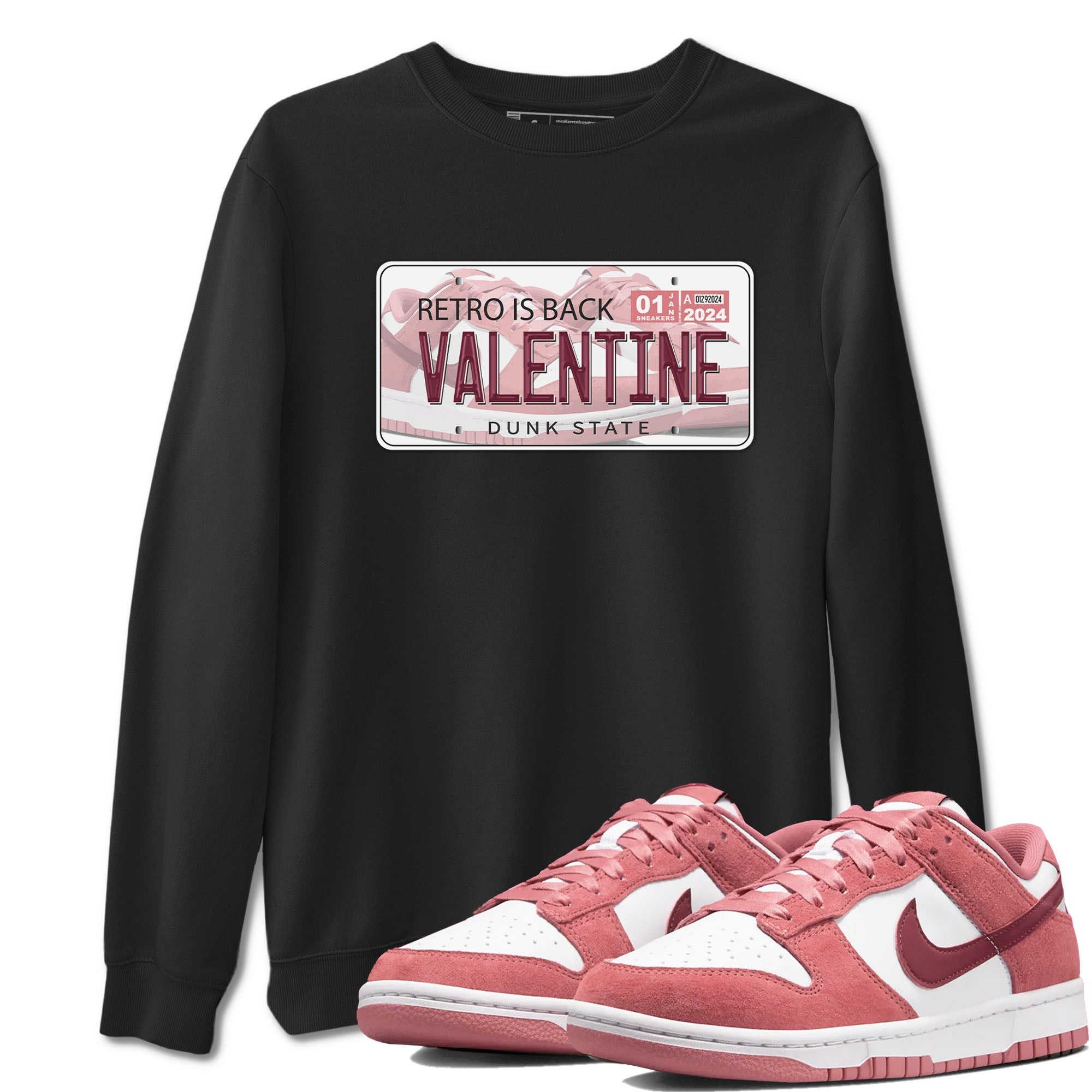 Dunk Valentine's Day shirt to match jordans Jordan Plate sneaker tees Dunks Valentine's Day SNRT sneaker Release Tees unisex cotton Black 1 crew neck shirt