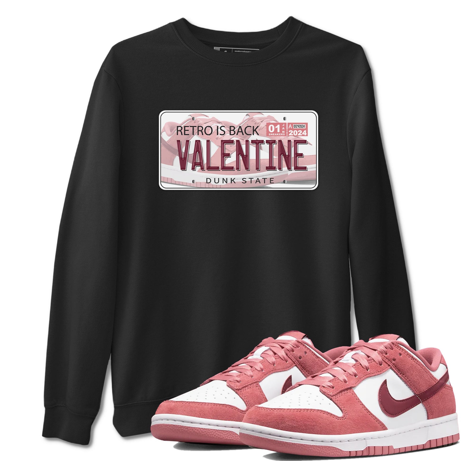 Dunk Valentine's Day shirt to match jordans Jordan Plate sneaker tees Dunks Valentine's Day SNRT sneaker Release Tees unisex cotton Black 1 crew neck shirt