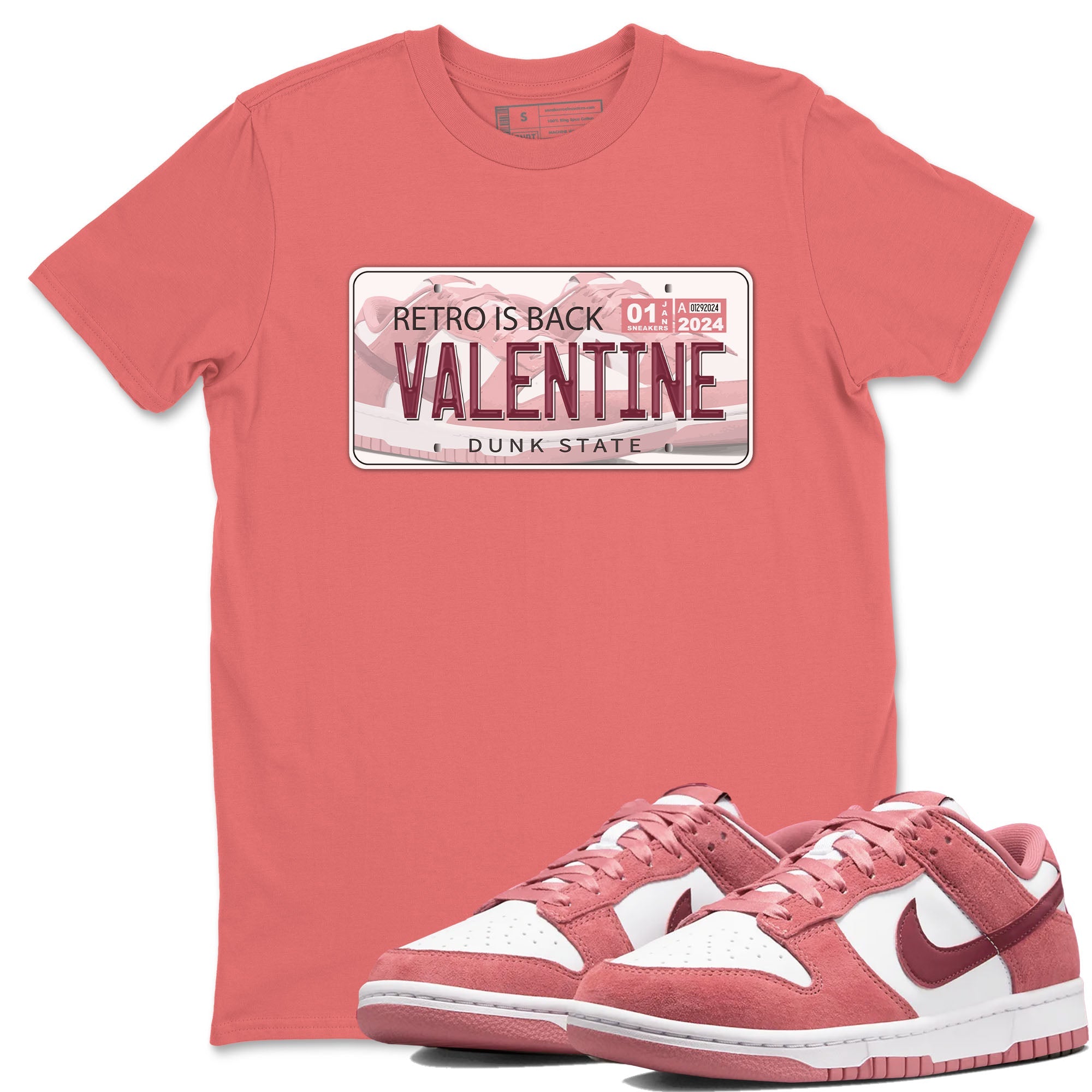 Dunk Valentine's Day shirt to match jordans Jordan Plate sneaker tees Dunks Valentine's Day SNRT sneaker Release Tees unisex cotton Coral 1 crew neck shirt