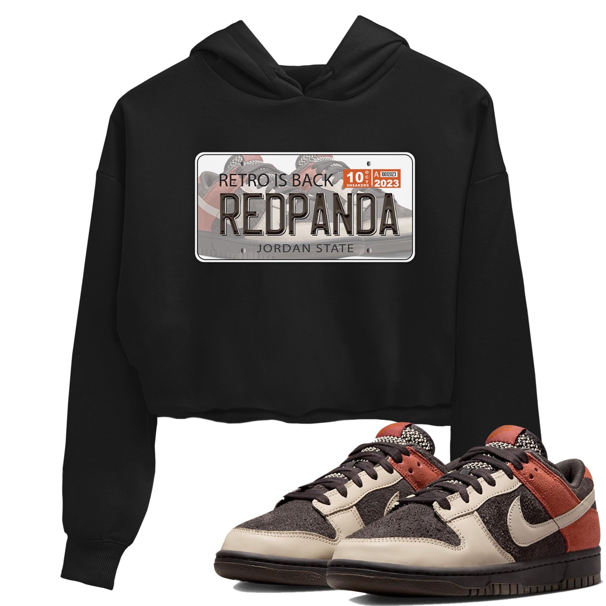 Nike Low Dunk Red Panda shirt to match jordans Jordan Plate sneaker tees Nike Dunk Red Panda SNRT Sneaker Tees Black 1 Crop T-Shirt