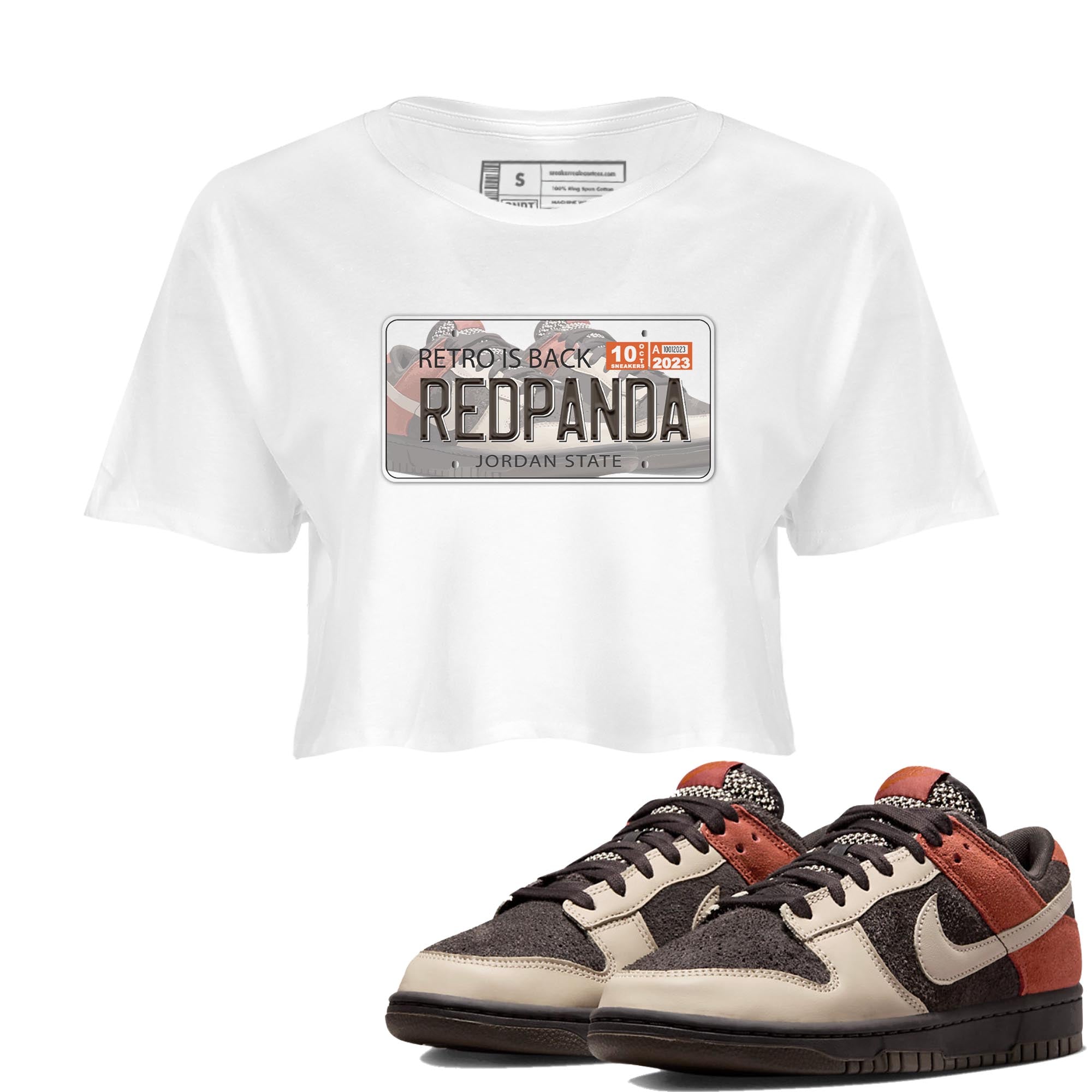 Nike Low Dunk Red Panda shirt to match jordans Jordan Plate sneaker tees Nike Dunk Red Panda SNRT Sneaker Tees White 1 Crop T-Shirt
