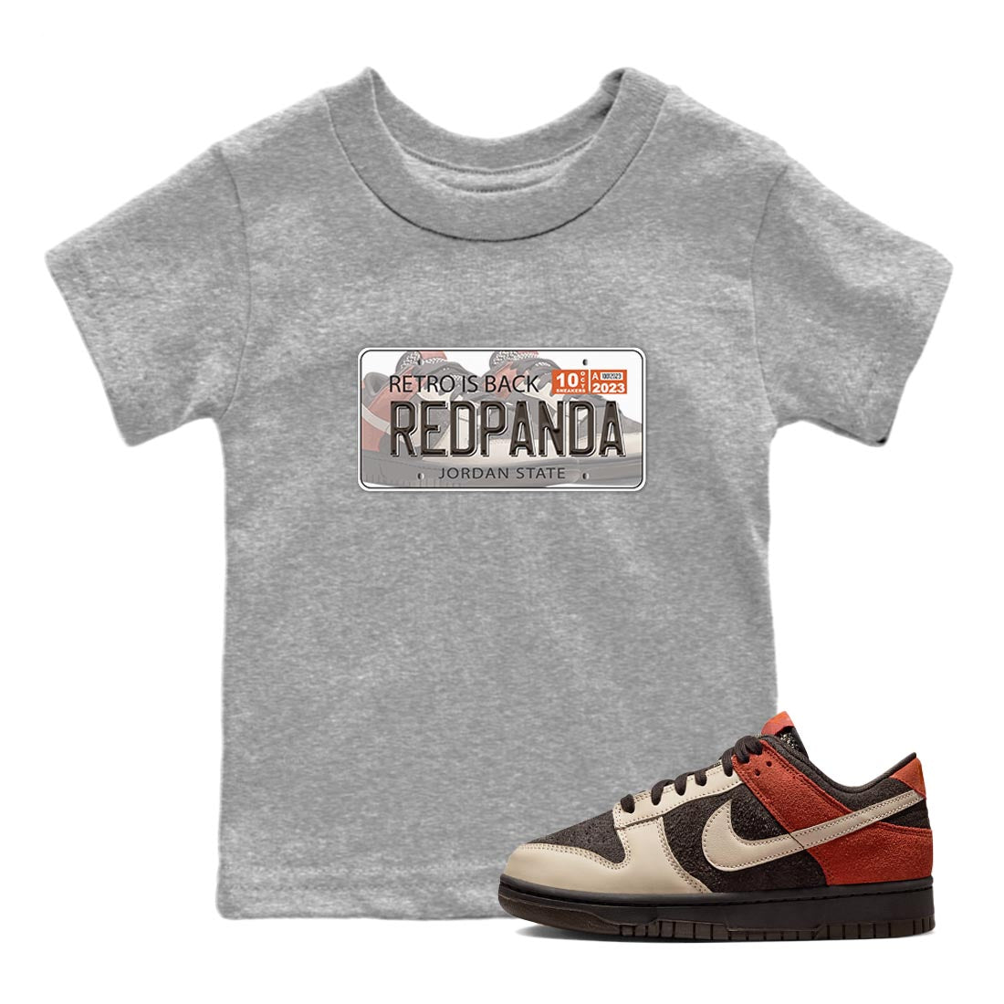 Nike Low Dunk Red Panda shirt to match jordans Jordan Plate sneaker tees Nike Dunk Red Panda SNRT Sneaker Tees Baby Toddler Heather Grey 1 T-Shirt