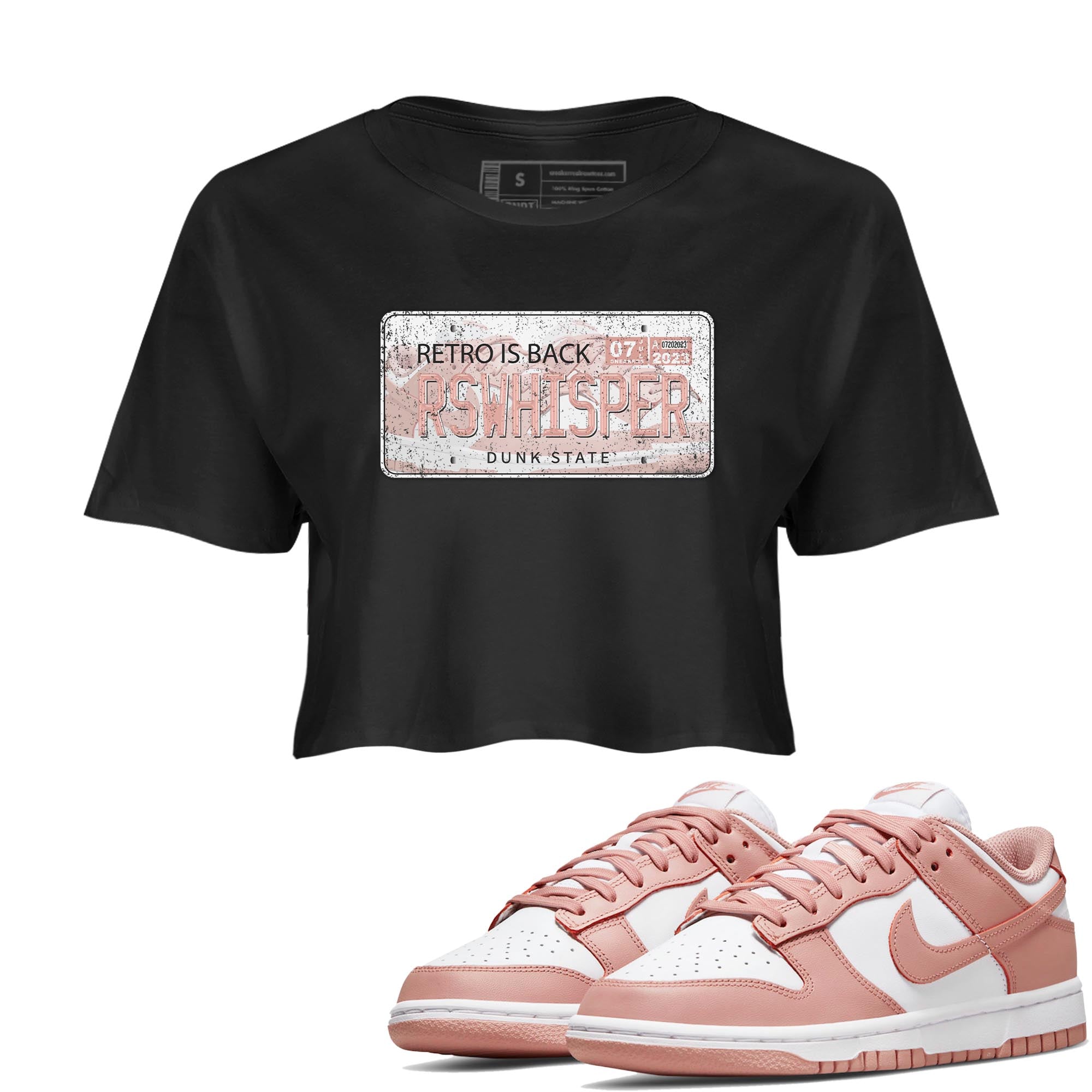 Nike Dunks Low Rose Whisper shirt to match jordans Jordan Plate sneaker tees Nike Dunk Rose Whisper SNRT Sneaker Release Tees Black 1 Crop T-Shirt