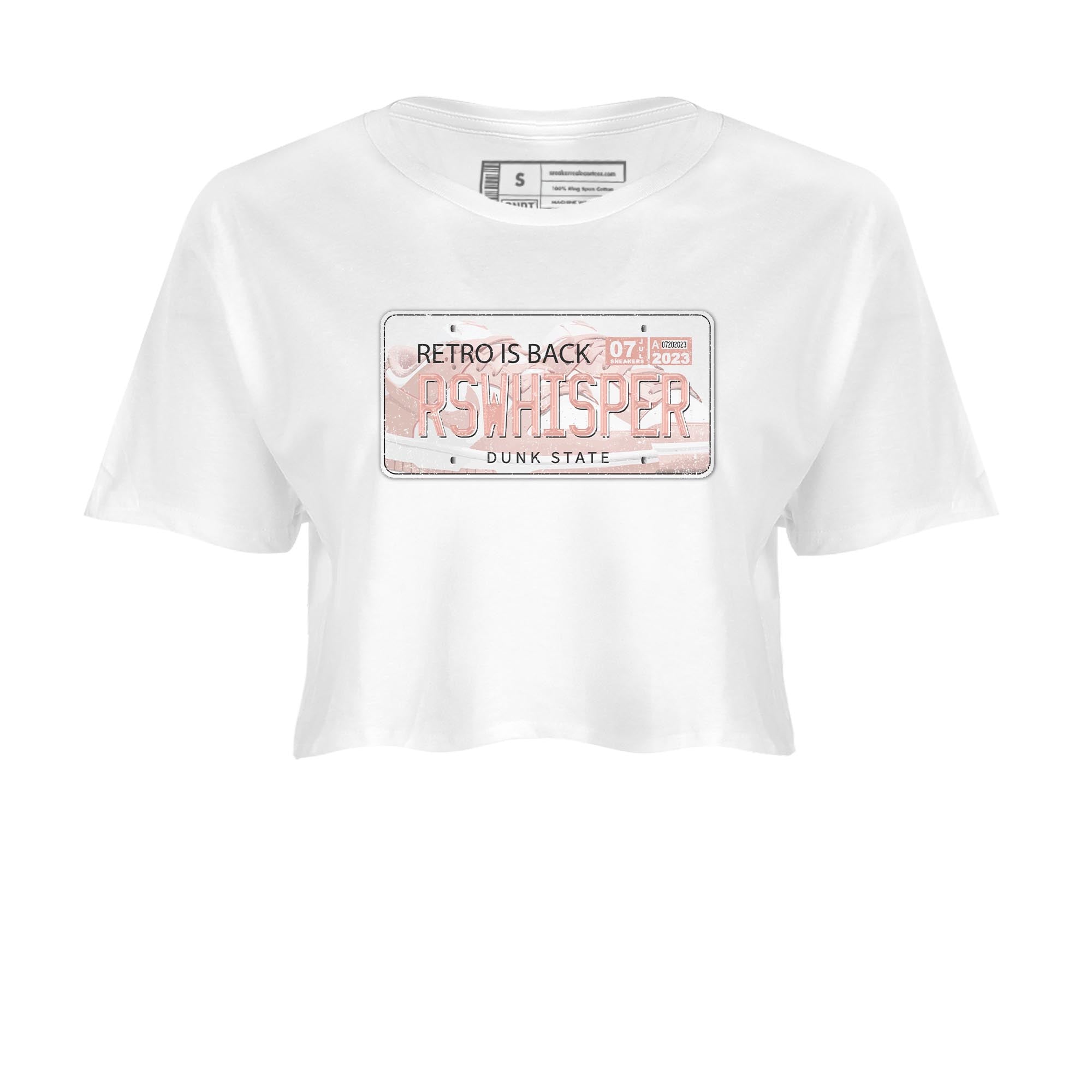 Nike Dunks Low Rose Whisper shirt to match jordans Jordan Plate sneaker tees Nike Dunk Rose Whisper SNRT Sneaker Release Tees White 2 Crop T-Shirt