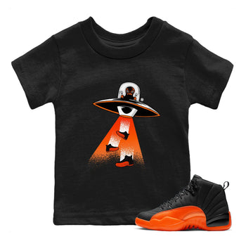 Air Jordan 12 Brilliant Orange Sneaker Match Tees Alien Thief Sneaker Tees 12s Brilliant Orange Tee Kids Shirts Black 1