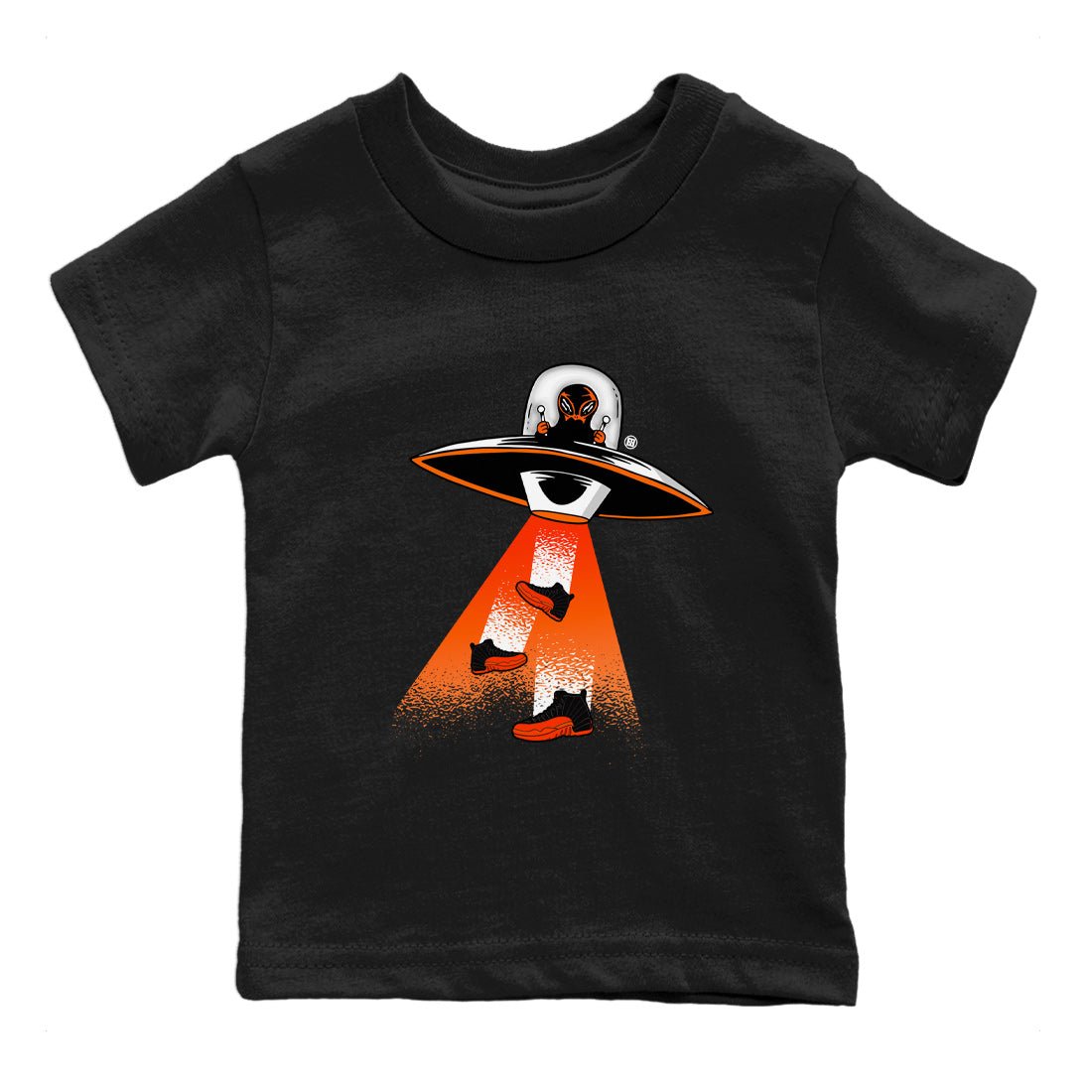 Air Jordan 12 Brilliant Orange Sneaker Match Tees Alien Thief Sneaker Tees 12s Brilliant Orange Tee Kids Shirts Black 2