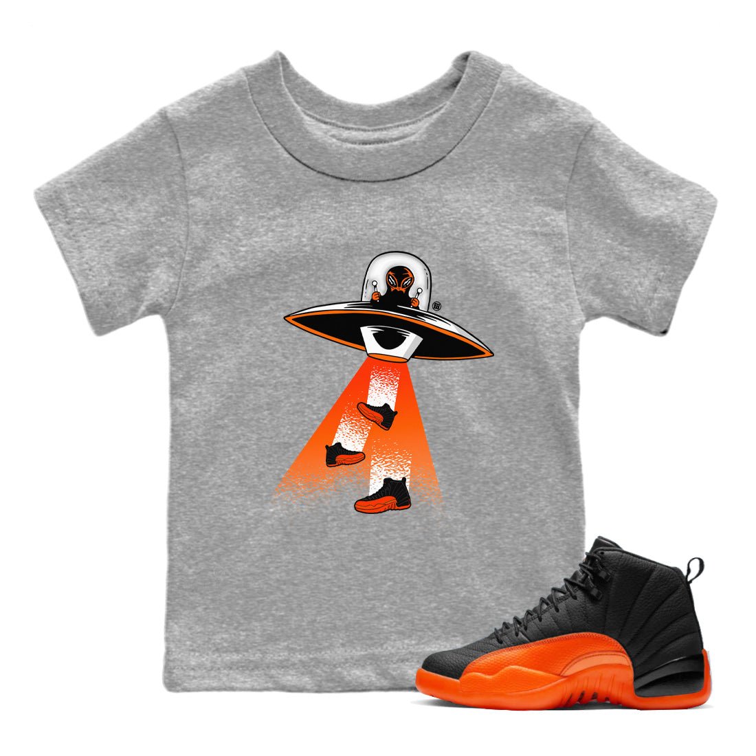 Air Jordan 12 Brilliant Orange Sneaker Match Tees Alien Thief Sneaker Tees 12s Brilliant Orange Tee Kids Shirts Heather Grey 1