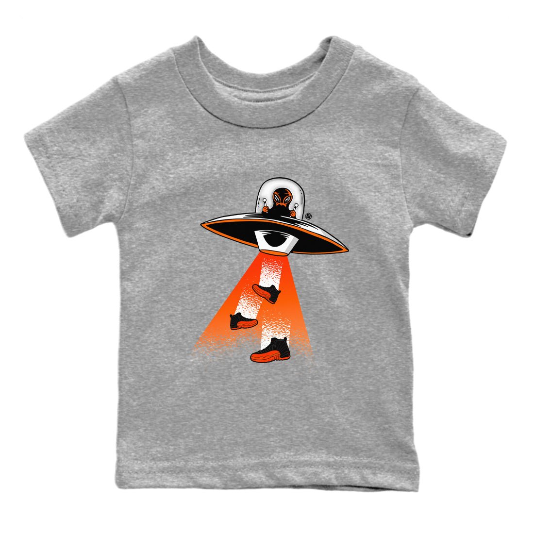 Air Jordan 12 Brilliant Orange Sneaker Match Tees Alien Thief Sneaker Tees 12s Brilliant Orange Tee Kids Shirts Heather Grey 2