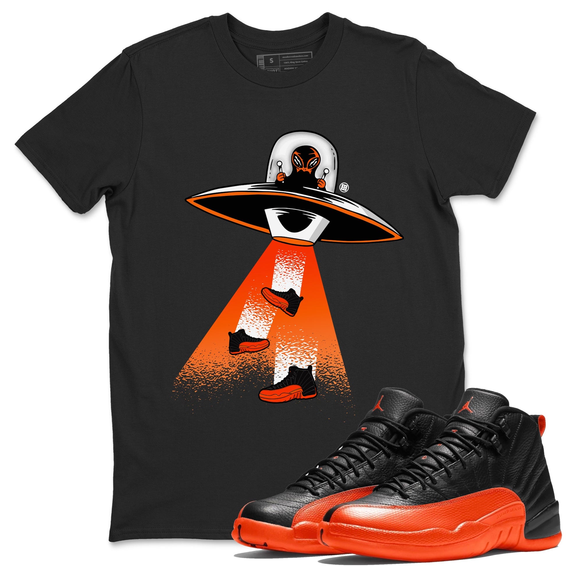 Air Jordan 12 Brilliant Orange Sneaker Match Tees Alien Thief Sneaker Tees 12s Brilliant Orange Tee Unisex Shirts Black 1