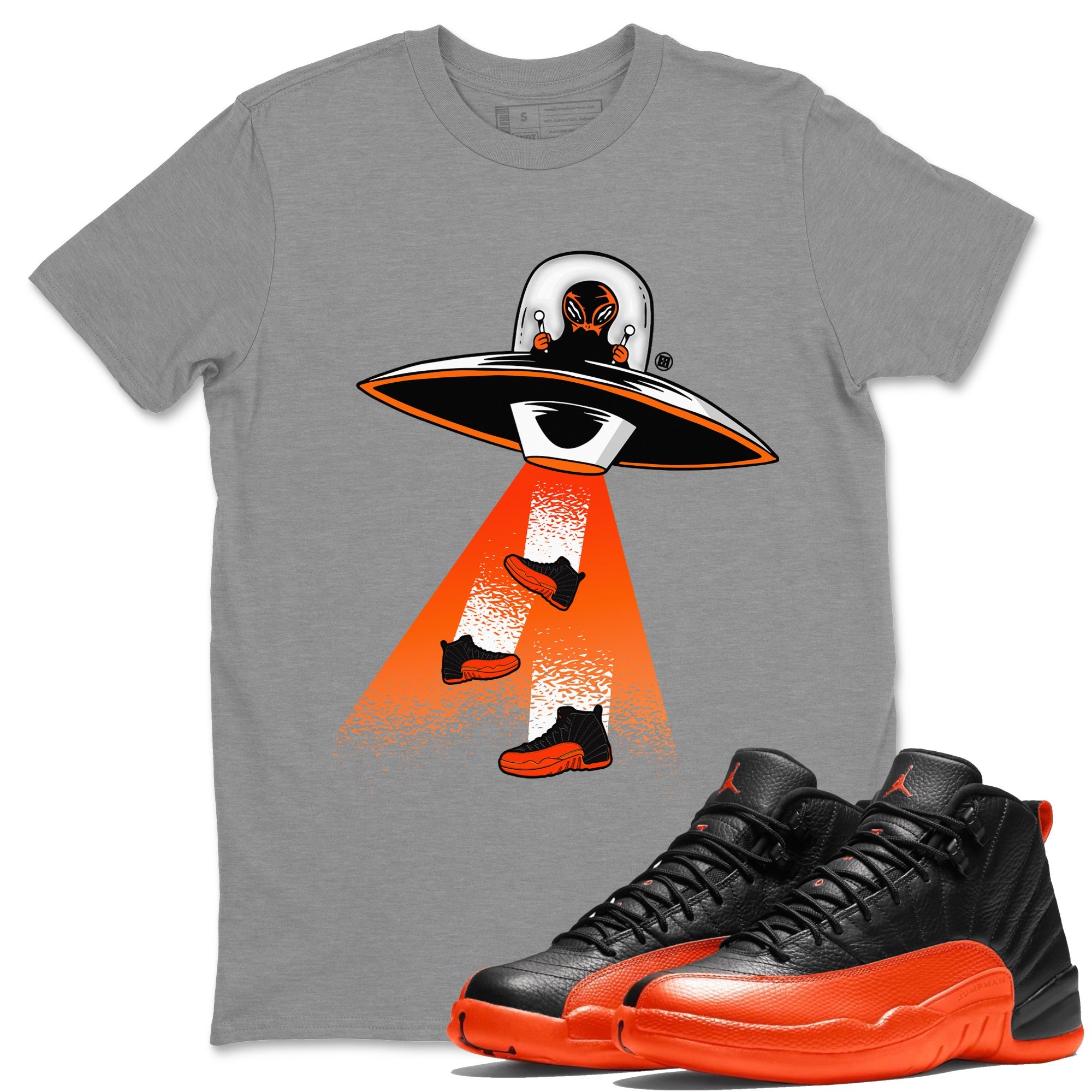 Air Jordan 12 Brilliant Orange Sneaker Match Tees Alien Thief Sneaker Tees 12s Brilliant Orange Tee Unisex Shirts Heather Grey 1