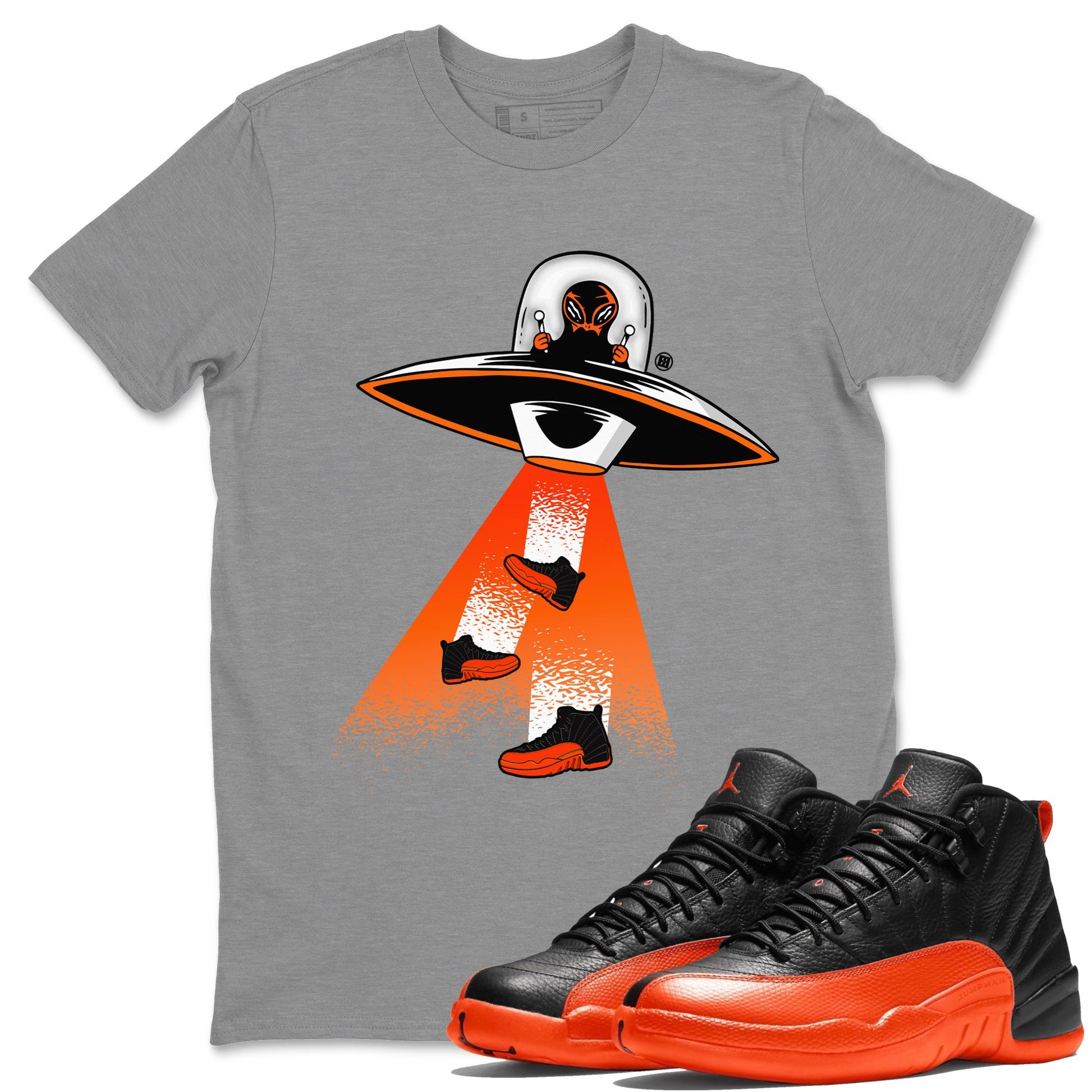 Air Jordan 12 Brilliant Orange Sneaker Match Tees Alien Thief Sneaker Tees 12s Brilliant Orange Tee Unisex Shirts Heather Grey 1