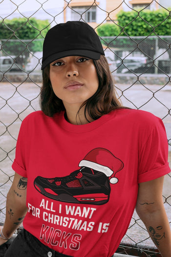 Jordan 4 Red Thunder Sneaker Match Tees All I Want For Christmas Sneaker Tees Jordan 4 Red Thunder Sneaker Release Tees Unisex Shirts