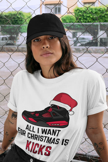 Jordan 4 Red Thunder Sneaker Match Tees All I Want For Christmas Sneaker Tees Jordan 4 Red Thunder Sneaker Release Tees Unisex Shirts