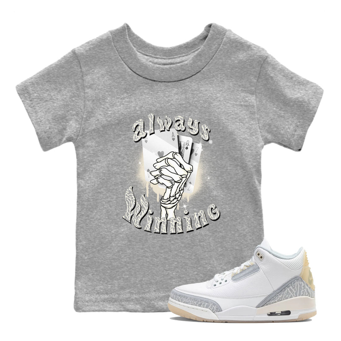 Air Jordan 3 Craft Ivory shirt to match jordans Always Winning sneaker tees 3s Ivory SNRT sneaker release tees baby toddler Heather Grey 1 cotton Shirt