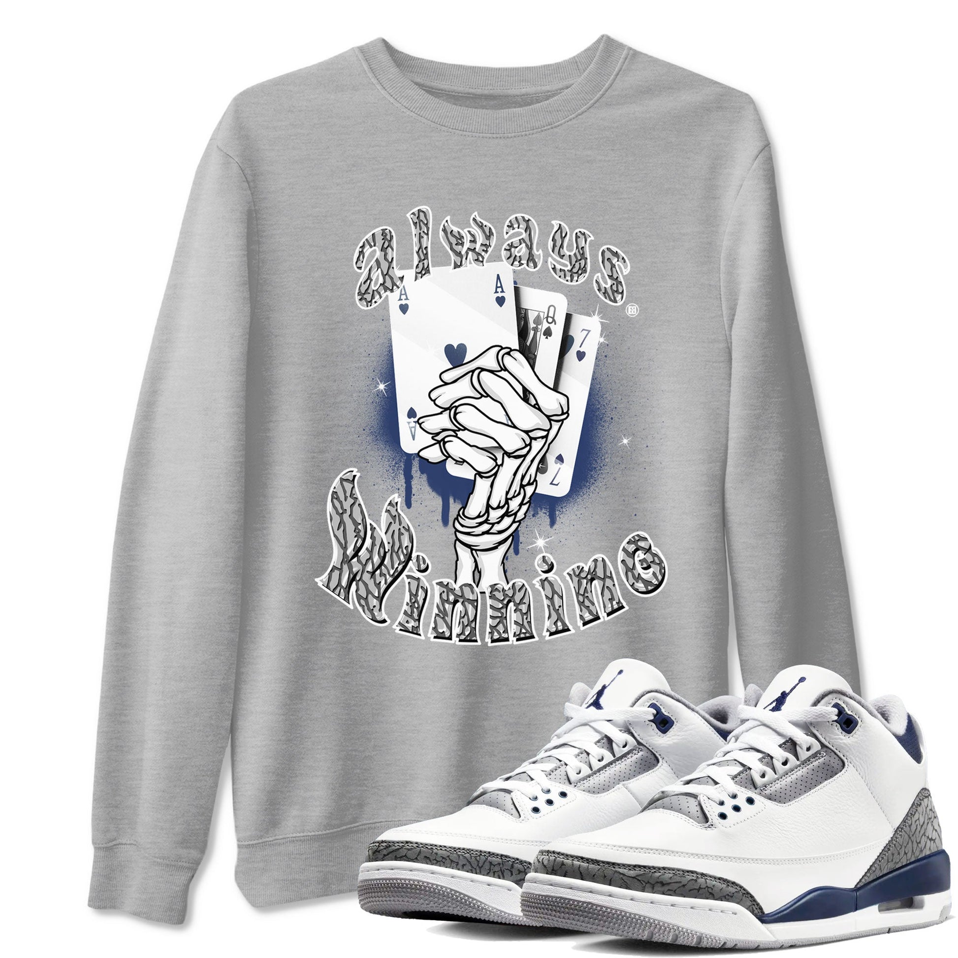 AJ3 Midnight Navy shirt to match jordans Always Winning sneaker tees Air Jordan 3 Retro Midnight Navy SNRT sneaker Release Tees unisex cotton Heather Grey 1 crew neck shirt