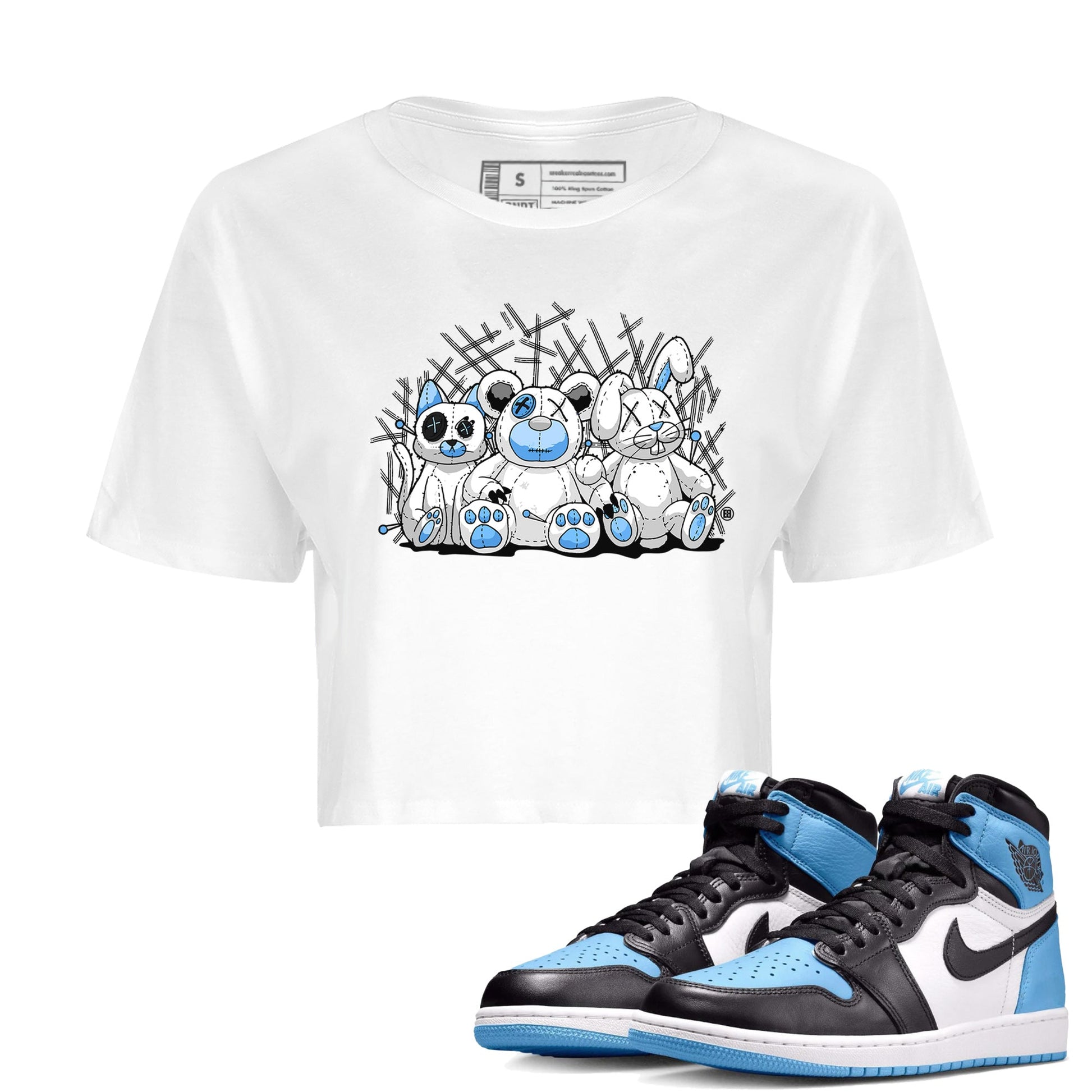 Air Jordan 1 Retro High OG UNC Toe Shirt to match Jordans Animal Homies Sneaker Tees AJ1 UNC Toe Sneaker Tees Crop T-Shirts White 2