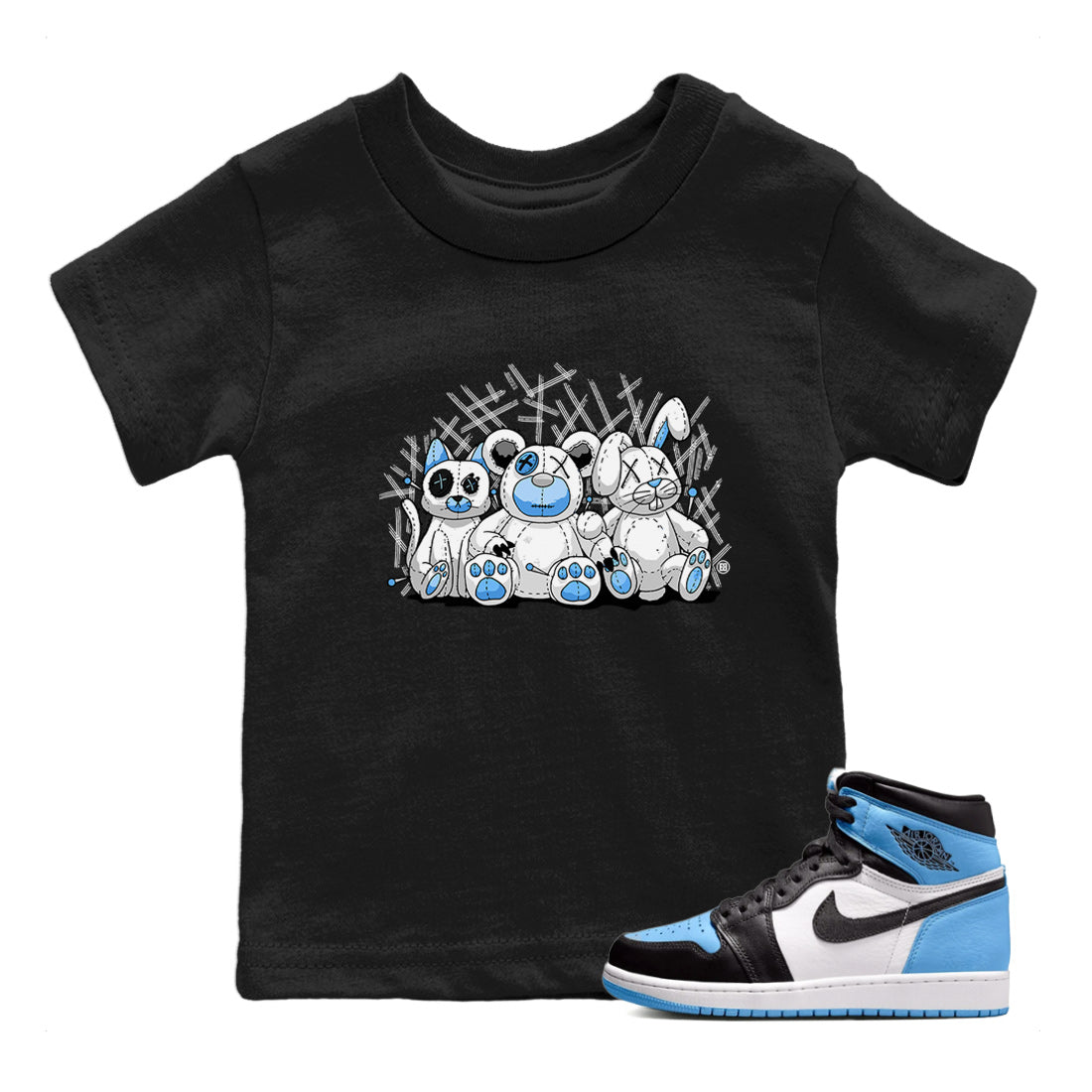 Air Jordan 1 Retro High OG UNC Toe Shirt to match Jordans Animal Homies Sneaker Tees AJ1 UNC Toe Sneaker Tees Kids and Baby Tees Black 1