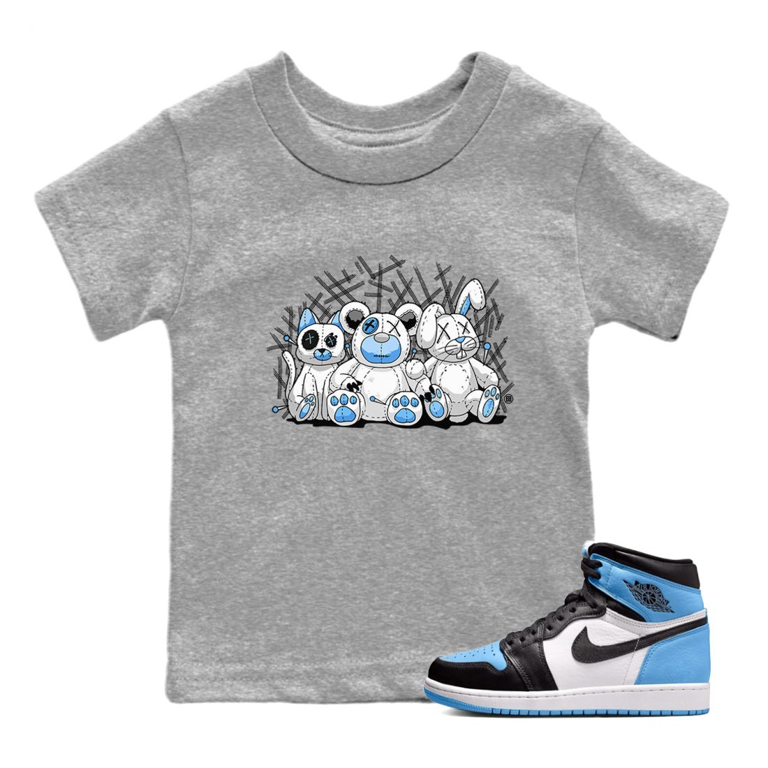 Air Jordan 1 Retro High OG UNC Toe Shirt to match Jordans Animal Homies Sneaker Tees AJ1 UNC Toe Sneaker Tees Kids and Baby Tees Heather Grey 1