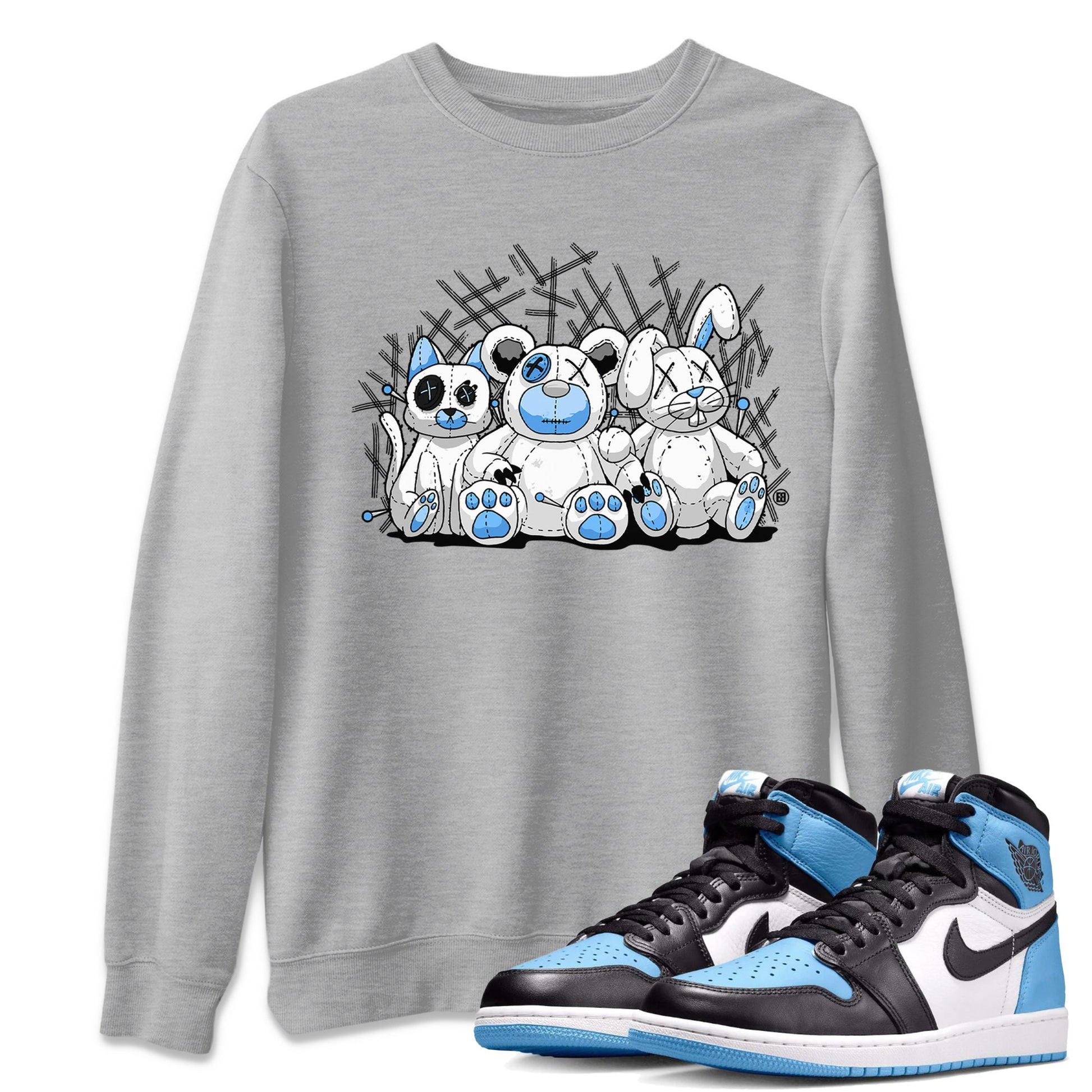 Air Jordan 1 Retro High OG UNC Toe Shirt to match Jordans Animal Homies Sneaker Tees AJ1 UNC Toe Sneaker Tees Crew Neck T-Shirts Heather Grey 1